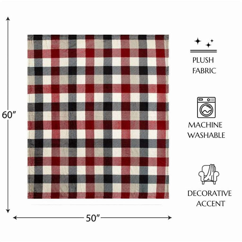 Cozy Fleece Cozy Plush Throw Blanket, Red Plaid 50" x 60" All Ages - Super Soft Reversible Sherpa Flannel Blanket Detail