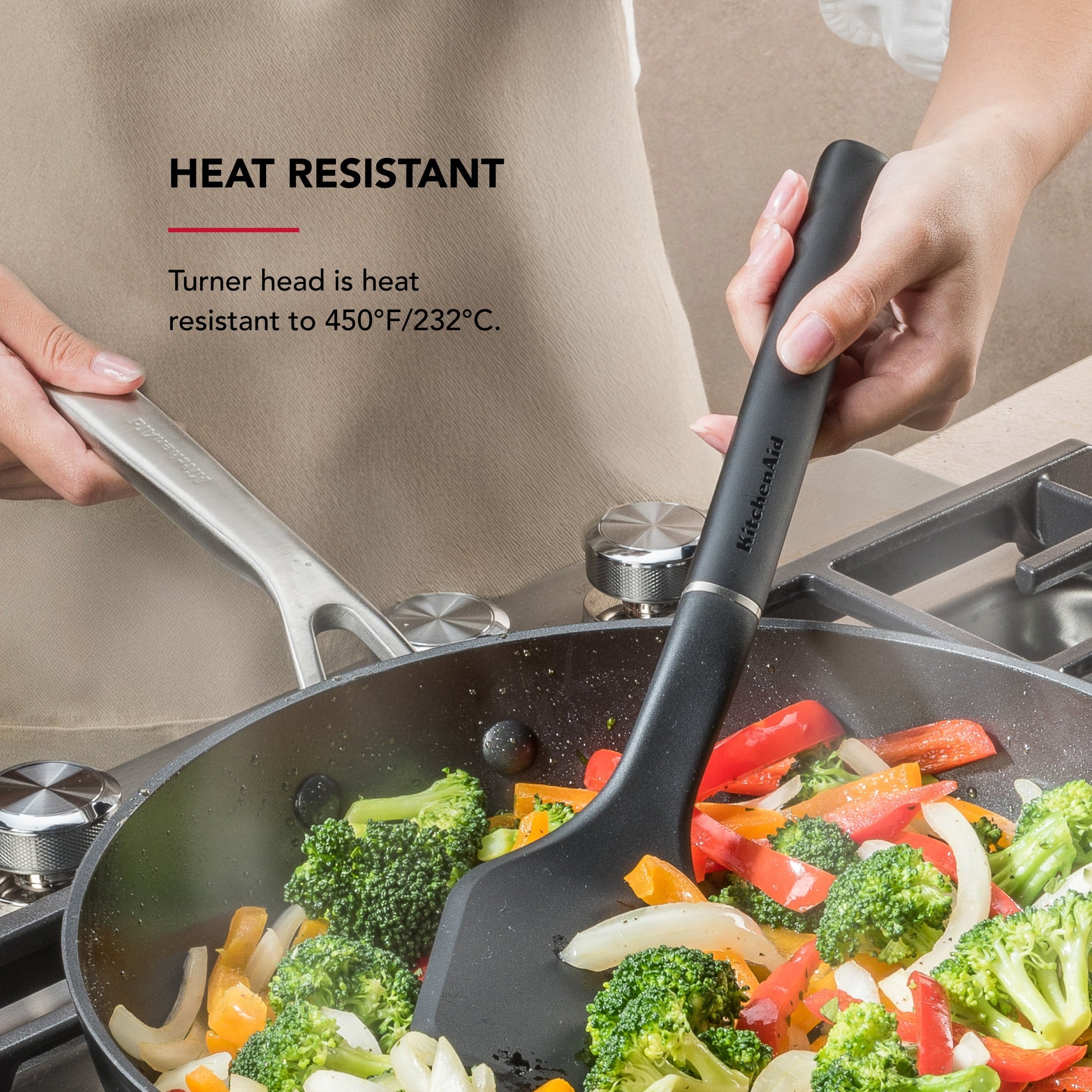 Non-Stick Safe 3-Piece Cooking Utensils Set with Ergonomic Handles, Black - Ergonomic Kitchen Tongs and Cooking Spoon Utensil Detail