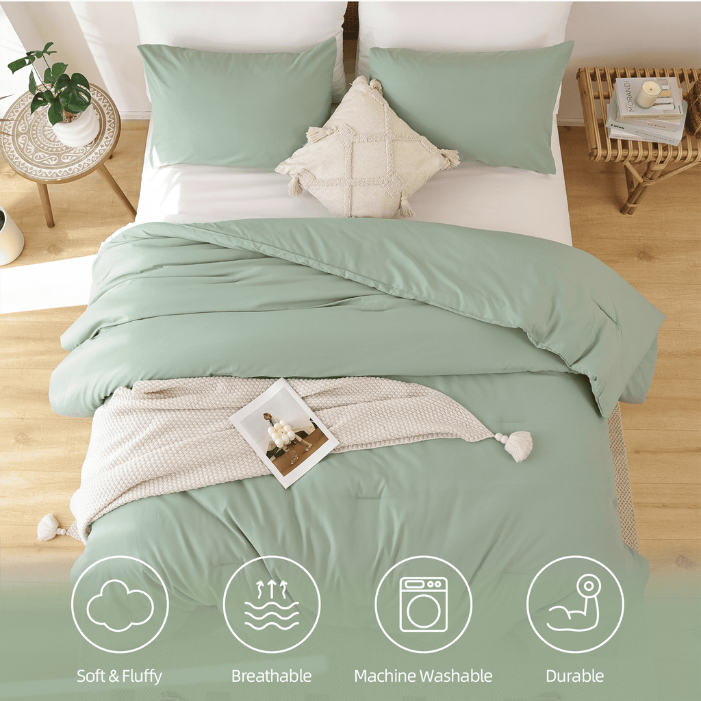 Heavyweight Warmth Queen Comforter Set For Adult, 3 Piece Sage Green Comforter Sets & Bedding For All Season - Hypoallergenic Ultra-Fluffy Quilt for Winter Detail