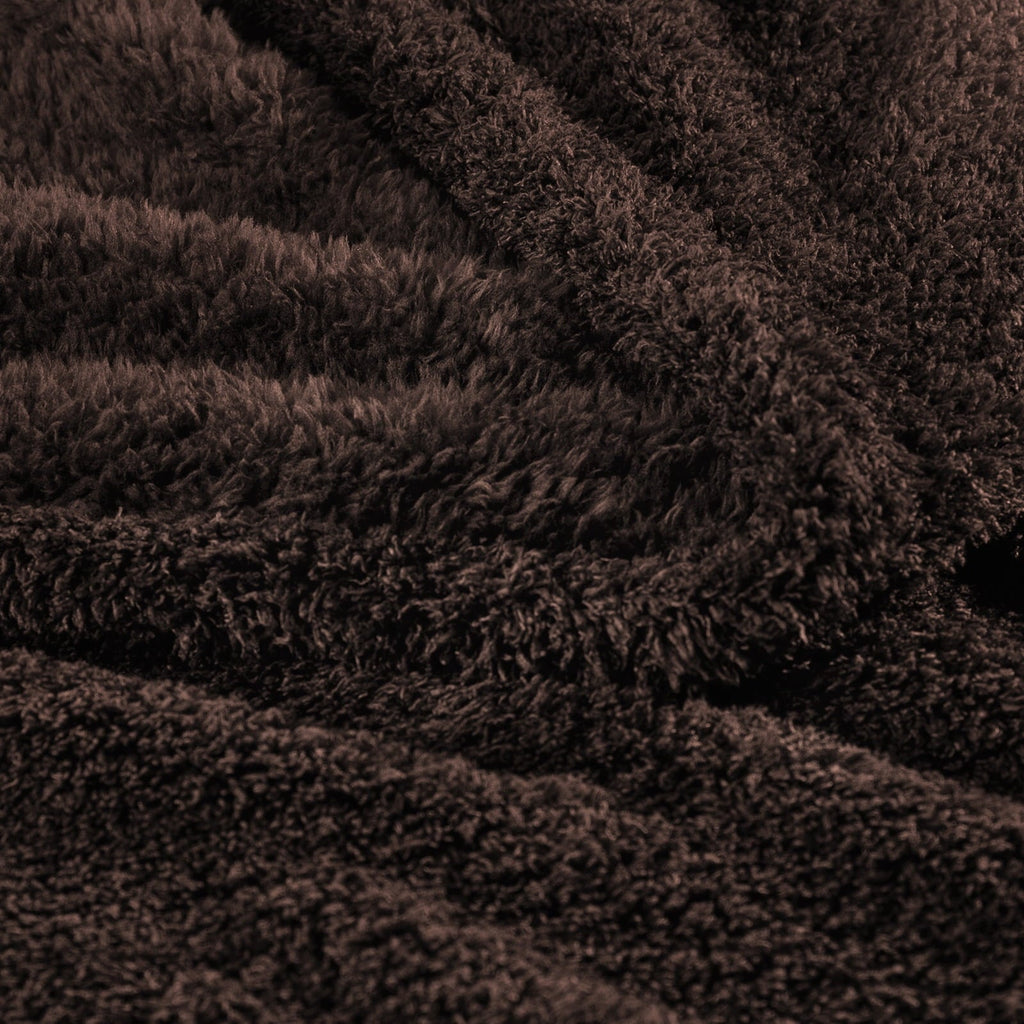 Decorative Knitted Fuzzy Fleece Throw Blanket for Couch Sofa, Lightweight Fluffy Solid Velvet Blanket, 50x60 Inches, Coffee - Super Soft Reversible Sherpa Flannel Blanket Detail
