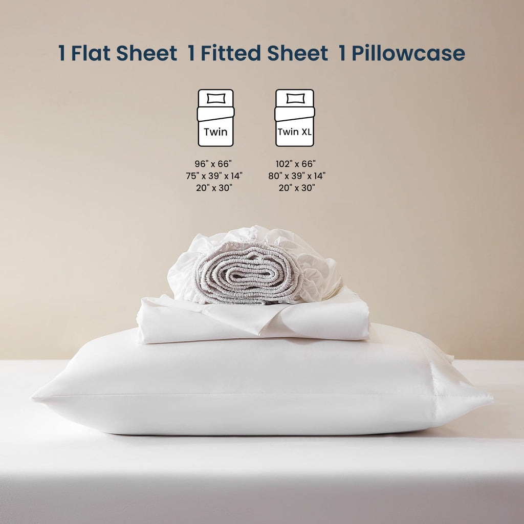 Breathable Luxury Nanotex Super Soft Cooling Twin Bed Sheets Set for Kids 3 Piece - Easy Care Fitted Flat Sheet & Pillowcase Sets - Wri... - Luxury Bed Sheet Set with Deep Pockets Detail