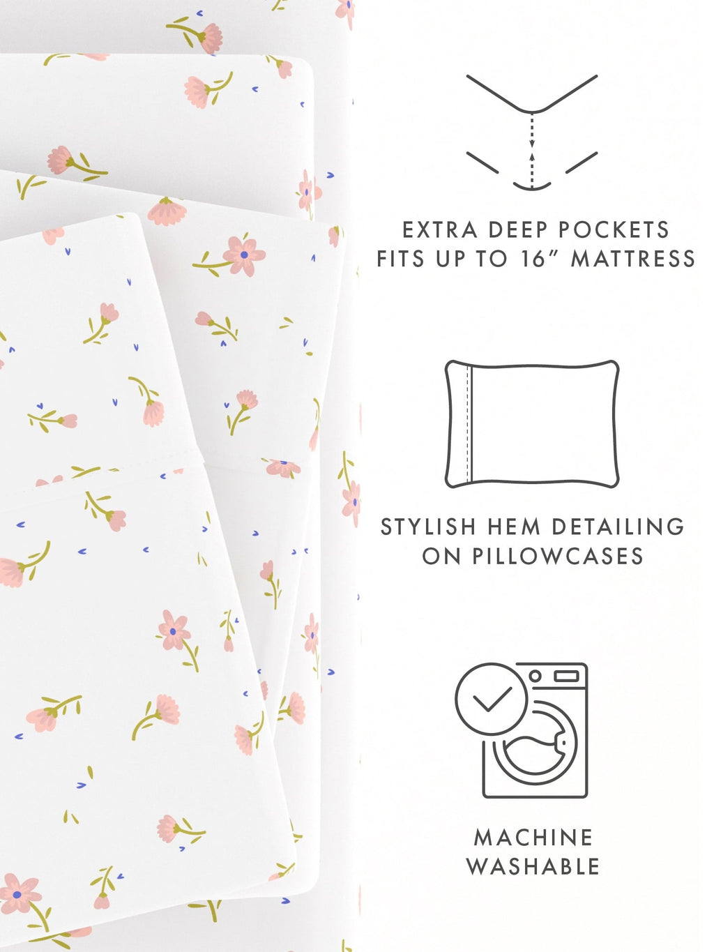 Wrinkle-Resistant Ultra Soft & Breathable Wrinkle Free Bed Sheets Set - Floral Pink Farmhouse Patterned for Twin Size Bedding - Luxury Bed Sheet Set with Deep Pockets Detail