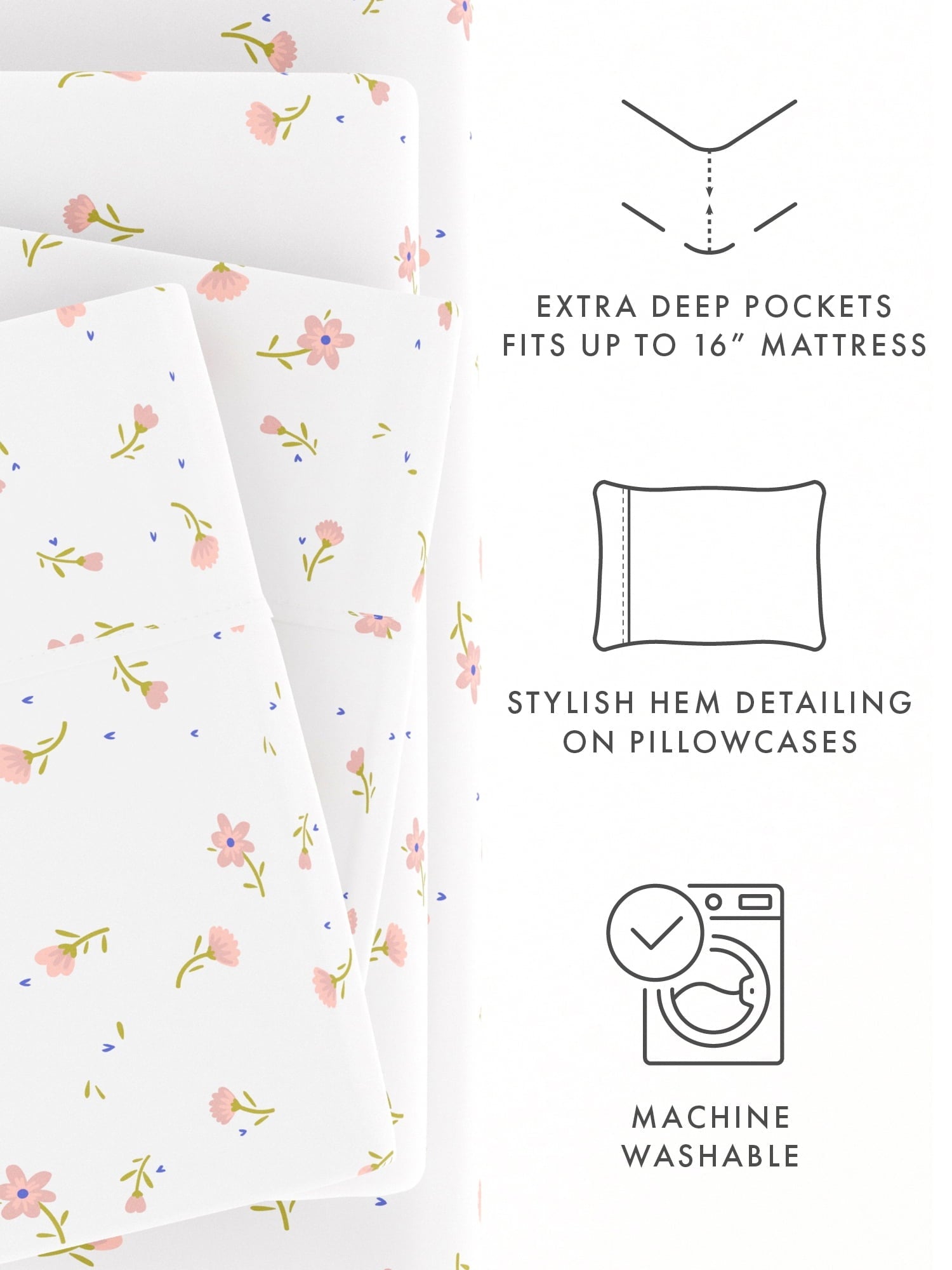 Wrinkle-Resistant Ultra Soft & Breathable Wrinkle Free Bed Sheets Set - Floral Pink Farmhouse Patterned for Twin Size Bedding - Luxury Bed Sheet Set with Deep Pockets Detail