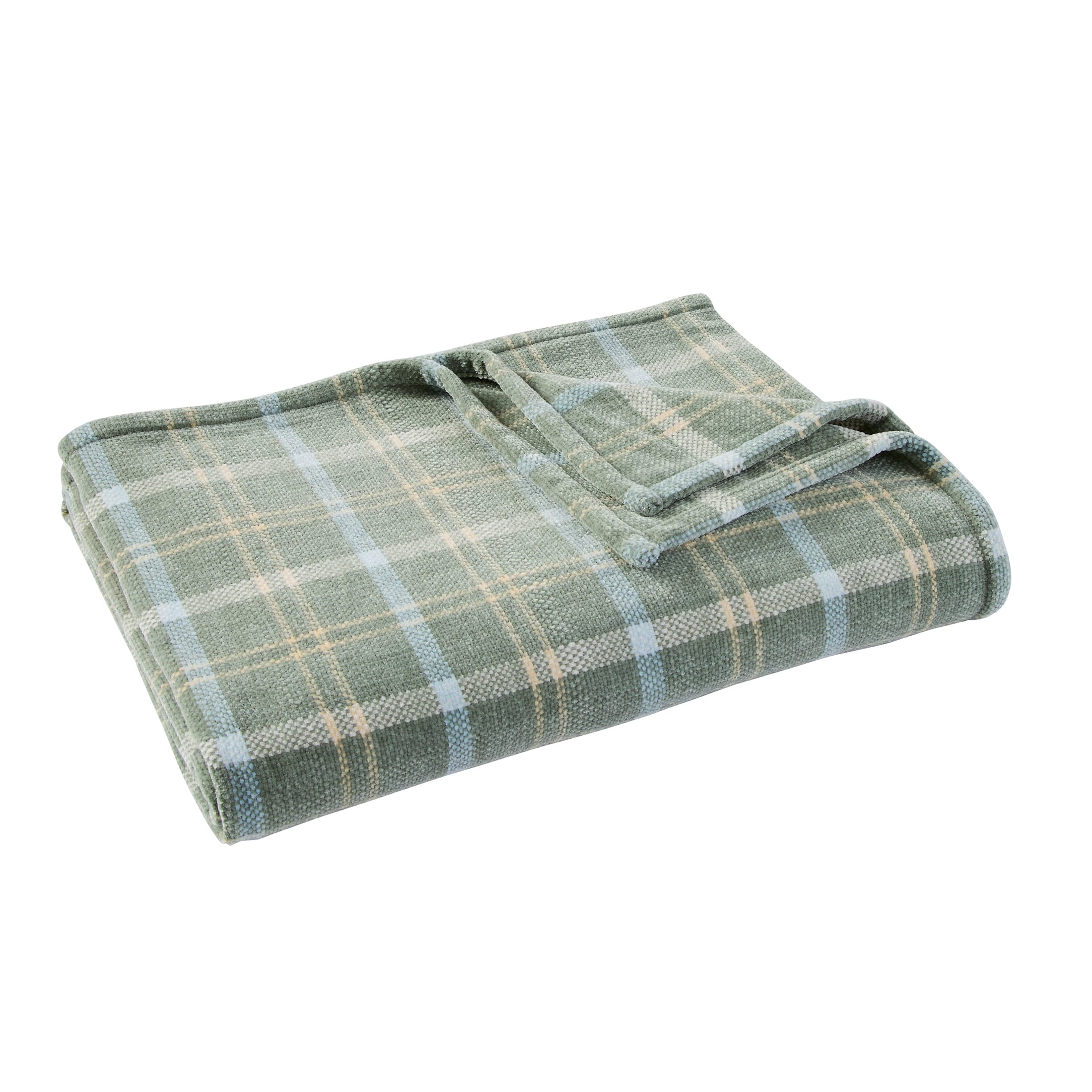 Decorative Knitted Woven Chenille Plaid Throw Blanket, Green River , 50x72 Inches - Cozy Fleece Throw Blanket for Couch & Bed Detail