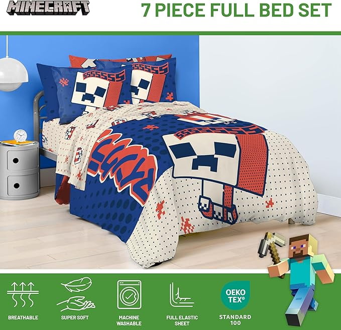Luxurious Quilted 7 Piece Full Size Comforter Set with Shams - Kids & Teens Gaming Bedding - Cloud-Like Soft Lightweight Bed Comforter Detail