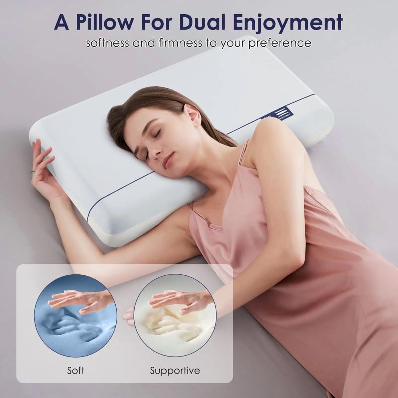 Ergonomic Memory Foam Cooling Memory Foam Bed Pillow for Neck Pain Relief, Two-Sided Cooling Pillow for Back, Stomach and Side Sleepers, Tw... - Decorative Throw Pillow Cushion for Sofa & Bed Detail