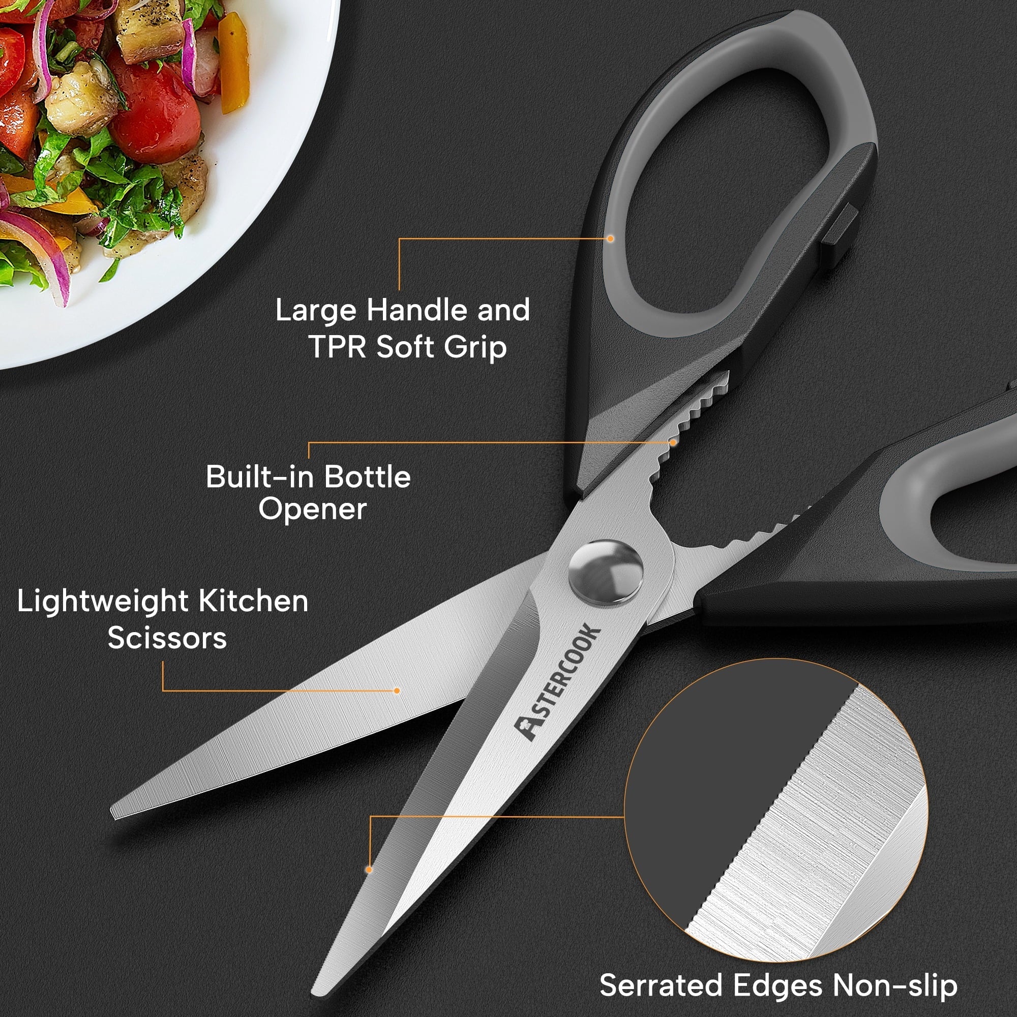 Ergonomic Manual 2 Pcs Kitchen Scissors, Heavy Duty Shears with Serrated Blade, Ergonomic Handle Food Scissor for Poultry, H... - Innovative Kitchen Helper for Modern Cooking Detail