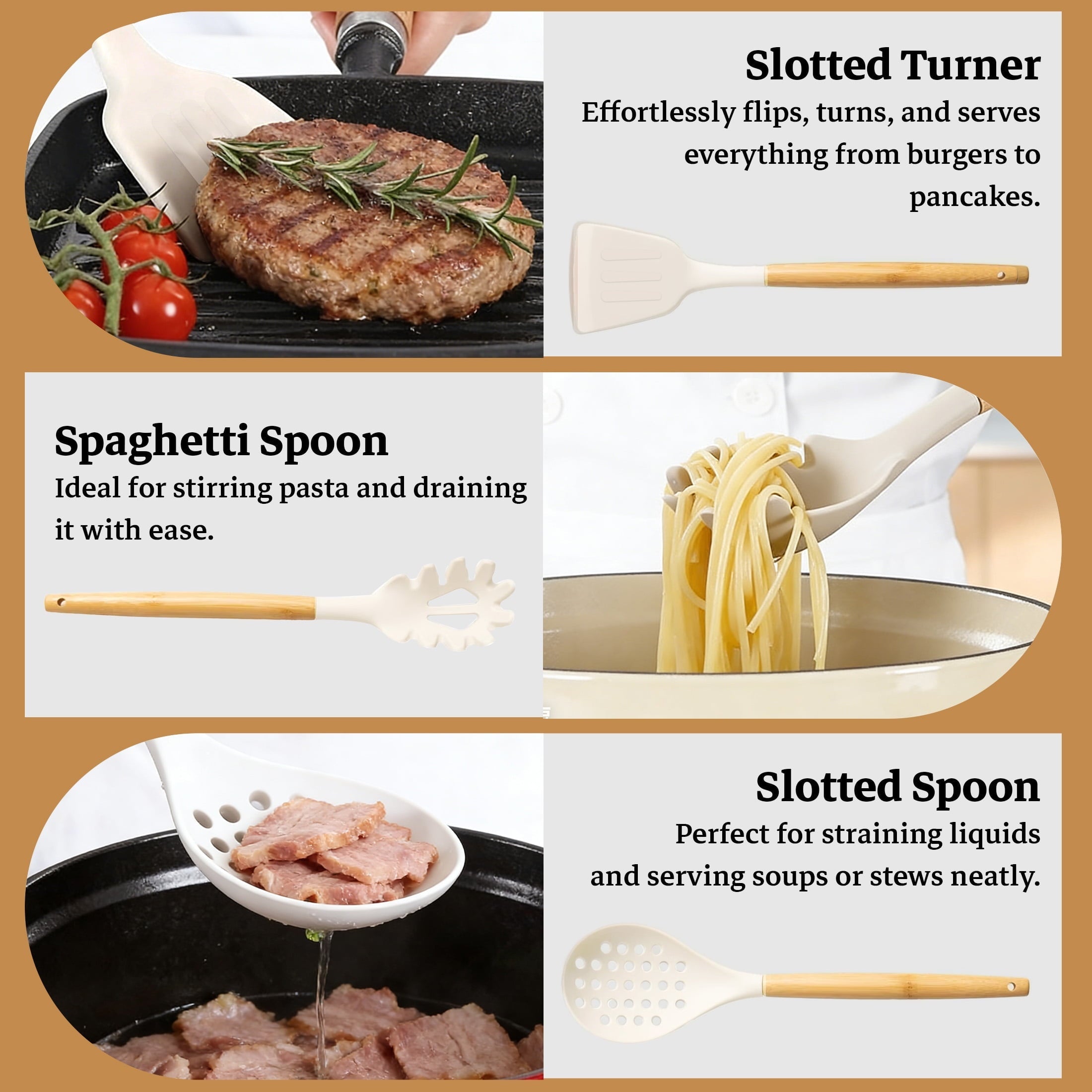 Seamless One-Piece 14-Piece Silicone Cooking Utensils Set, Non-Stick Kitchen Utensil Set for Baking, Flipping, Mixing, White - Premium Stainless Steel Cooking Utensil for Non-Stick Pots Detail