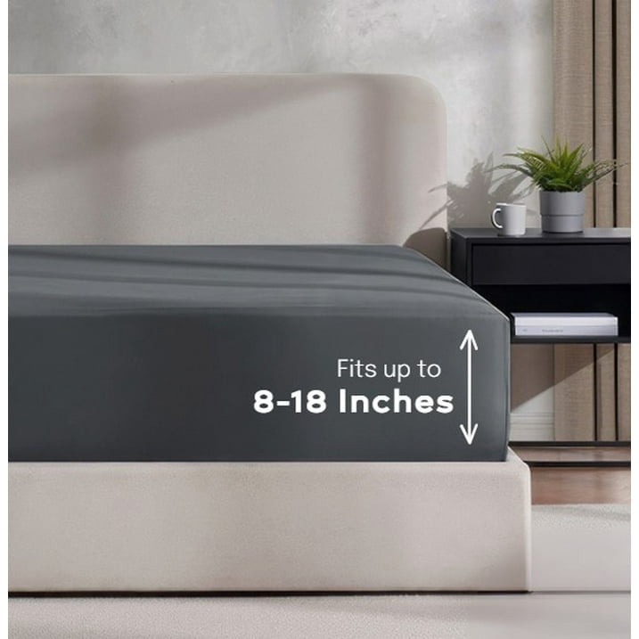 Premium Egyptian Cotton Sheets Set, 4 Piece Deep Pocket Sheets, 100% Soft Microfiber Bed Sheets Set, Gray - Luxury Bed Sheet Set with Deep Pockets Detail