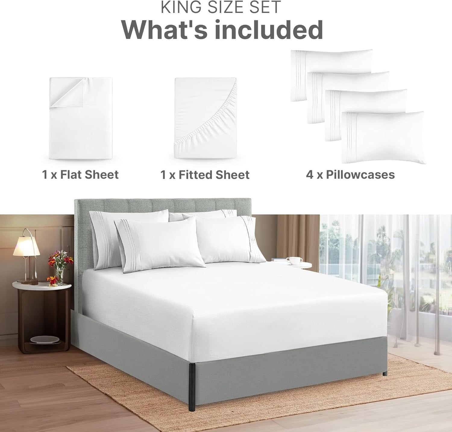 Cooling Sateen 6-Piece Extra Deep Pocket Sheet Set With Extra Matching Pillowcases - King Size Bed Sheets Fits 18"-24" Ma... - Cooling Hotel Quality Bedding Sheets and Pillowcases Detail