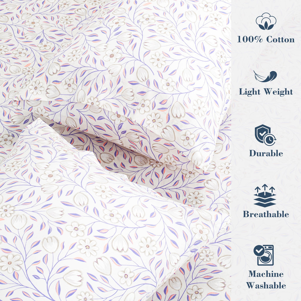 Ultra-Soft 100% Cotton Full Size Sheets,4 Piece Pure Percale Bed Sheets Set Deep Pocket Fits Mattress Upto 15",floral vine pattern - Cooling Hotel Quality Bedding Sheets and Pillowcases Detail
