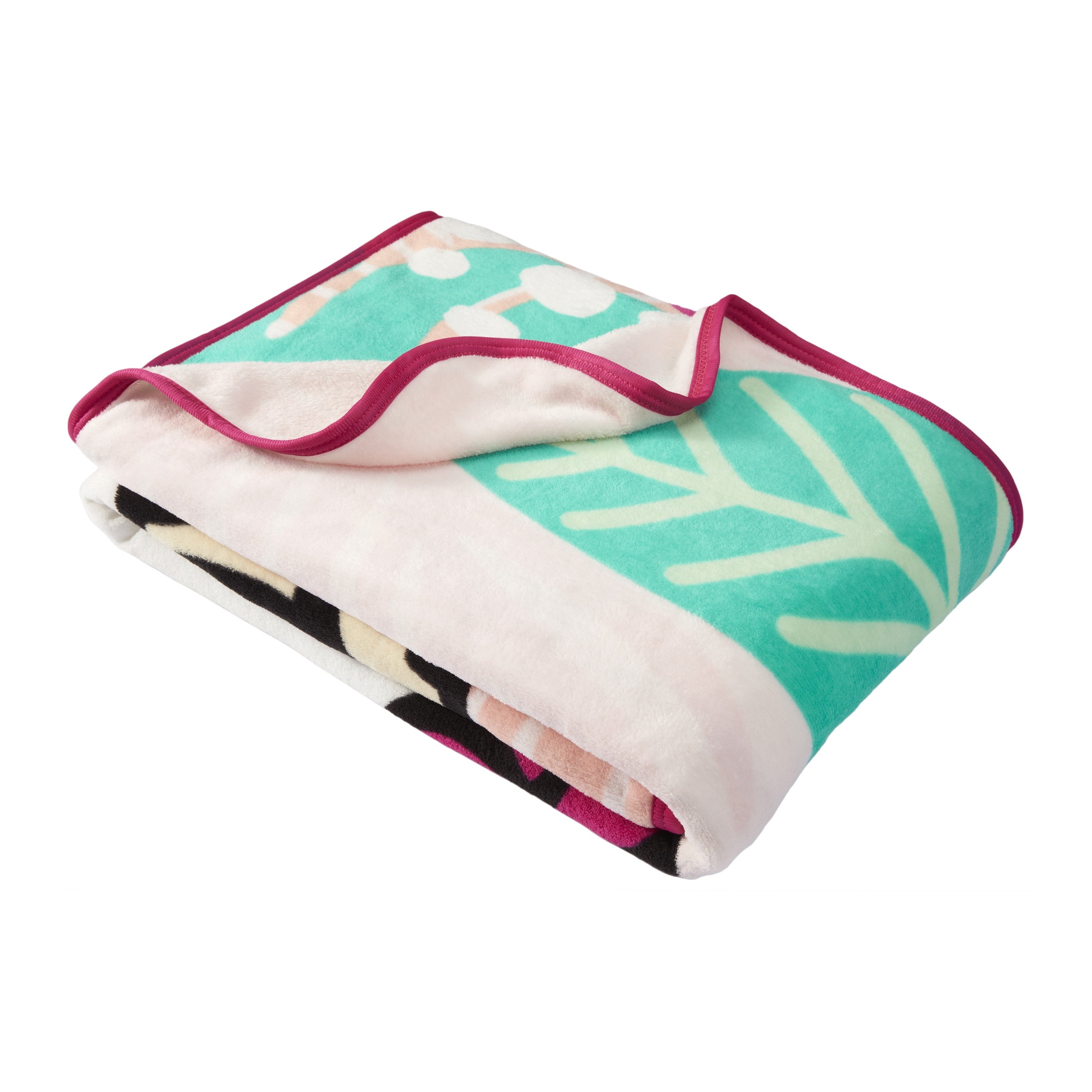 Cozy Fleece Kids Pink White Print Fleece Throw Blanket, 46 x 60 - Luxury Knitted Decorative Throw Blanket with Fringes Detail