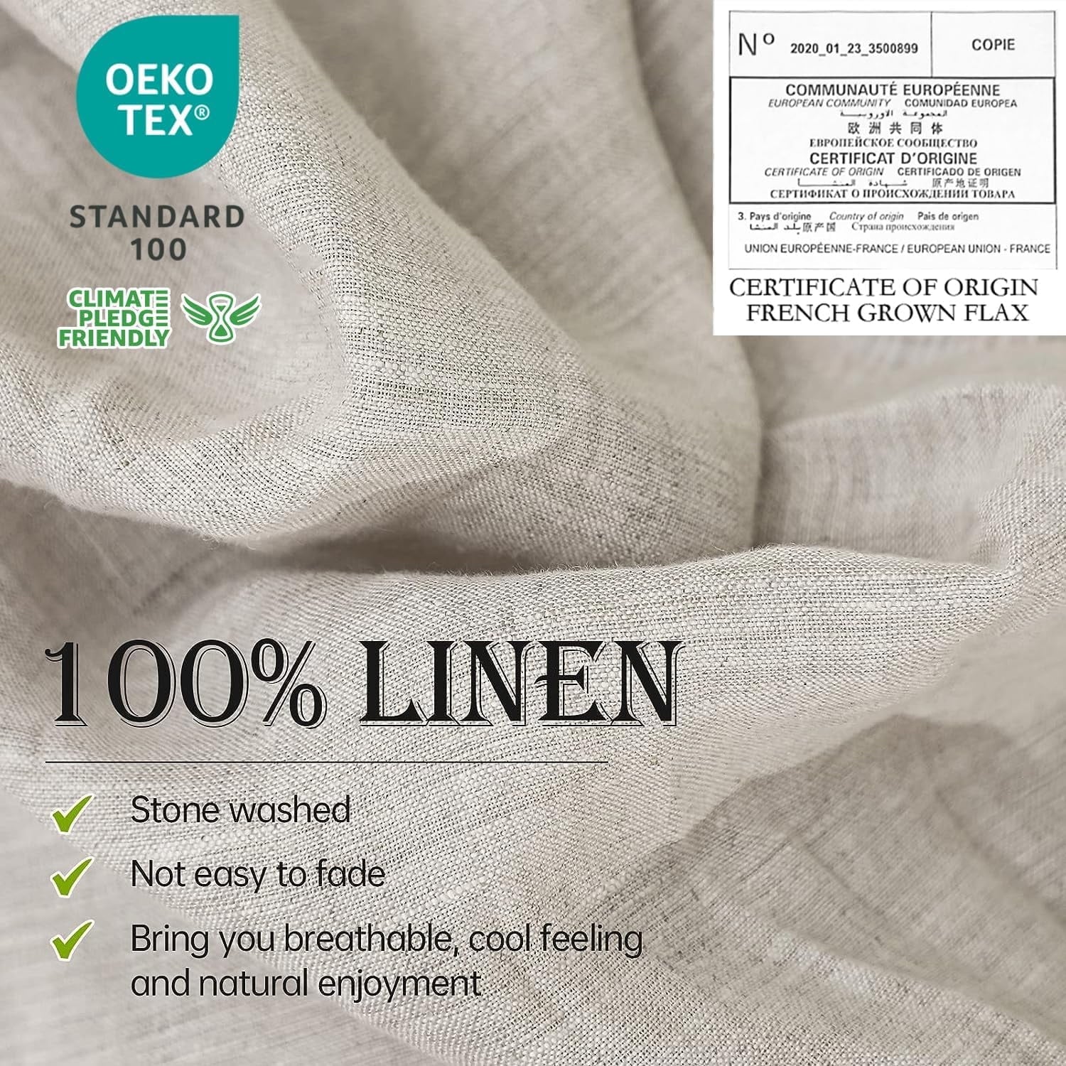 Premium Egyptian Cotton 100% Linen Sheet Set Solid Color-4 Pcs Washed French Linen Bed Sheets(1 Flat Sheet,1 Fitted Sheet,2 Pillowcases)-Brea... - Cooling Hotel Quality Bedding Sheets and Pillowcases Detail