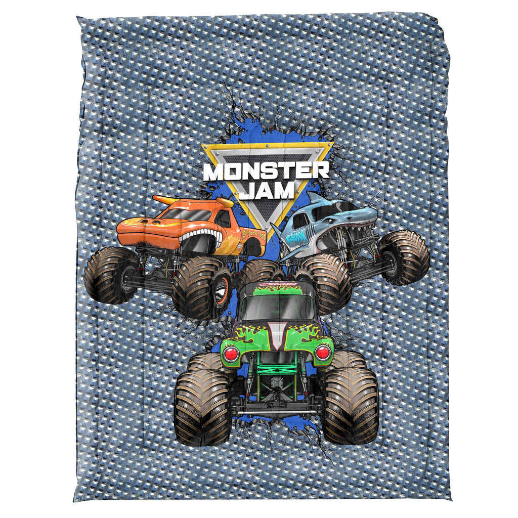Luxurious Quilted Monster Jam Smash & Mash Kids Multicolor 2 Piece Reversible Comforter and Pillowcase Bedding Set, Twin/Full - Luxurious Quilted Duvet Cover Set Detail