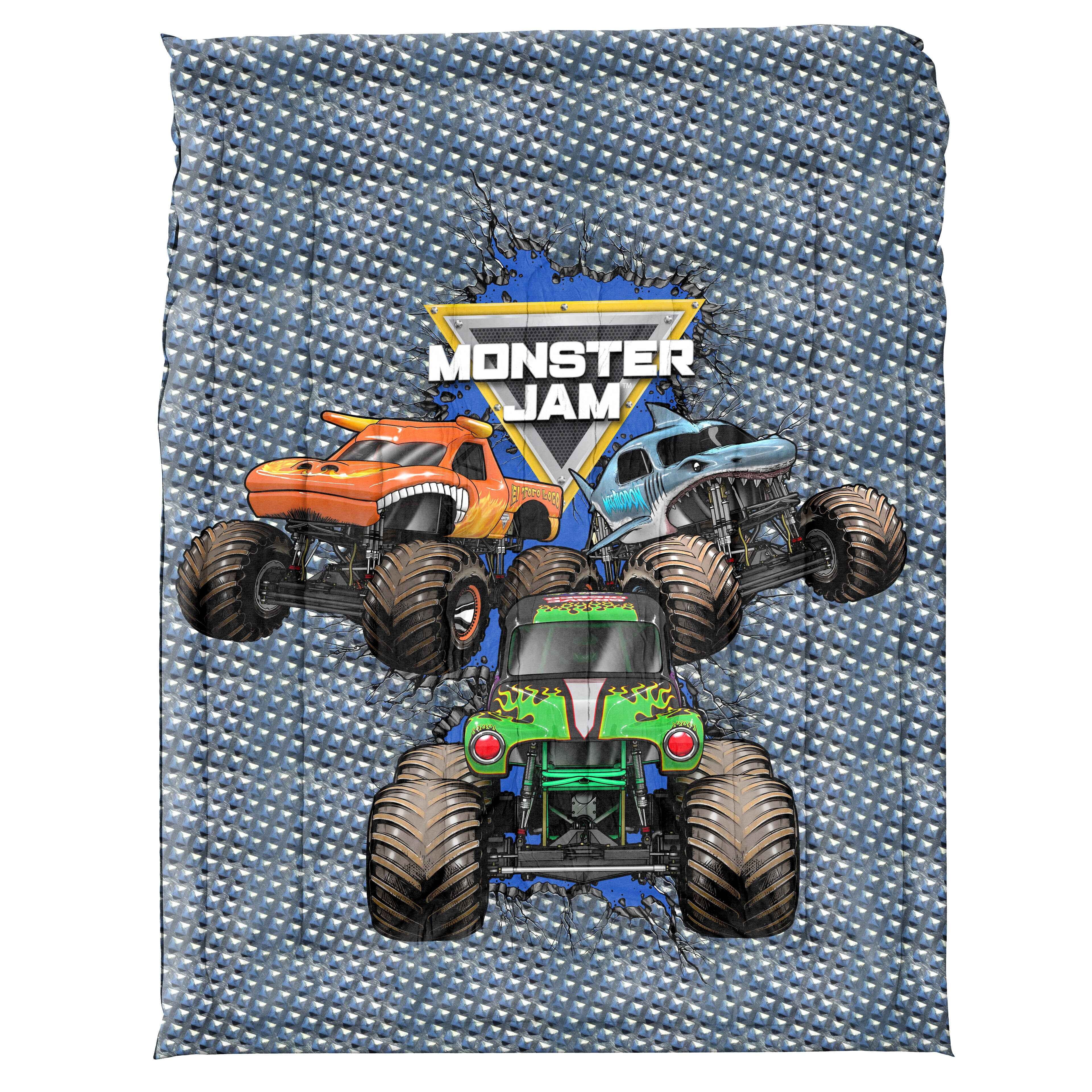 Luxurious Quilted Monster Jam Smash & Mash Kids Multicolor 2 Piece Reversible Comforter and Pillowcase Bedding Set, Twin/Full - Luxurious Quilted Duvet Cover Set Detail