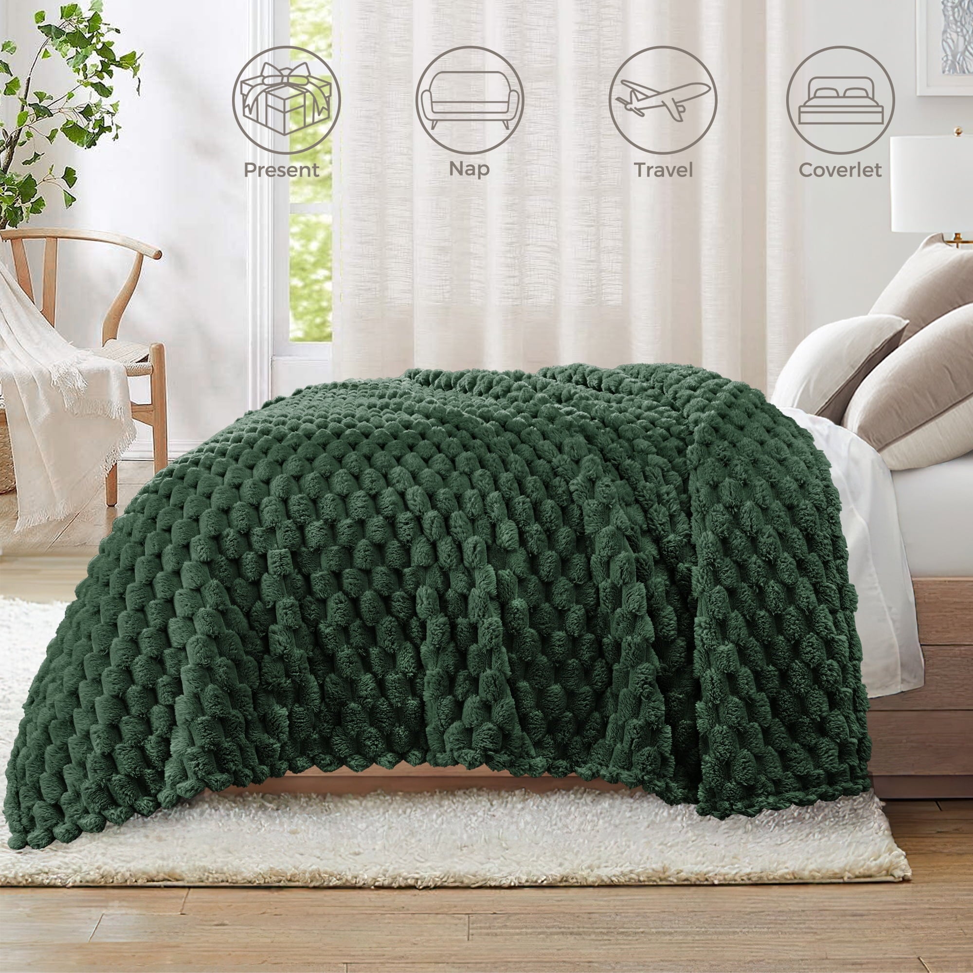 Lightweight Warm 50"x60" Throw Blanket for Couch with Expanded 3D-Jacquard Pattern, Fuzzy Soft Cozy Exquisite Blankets or All Season, ... - Lightweight Plush Warm Blanket for All Seasons Detail