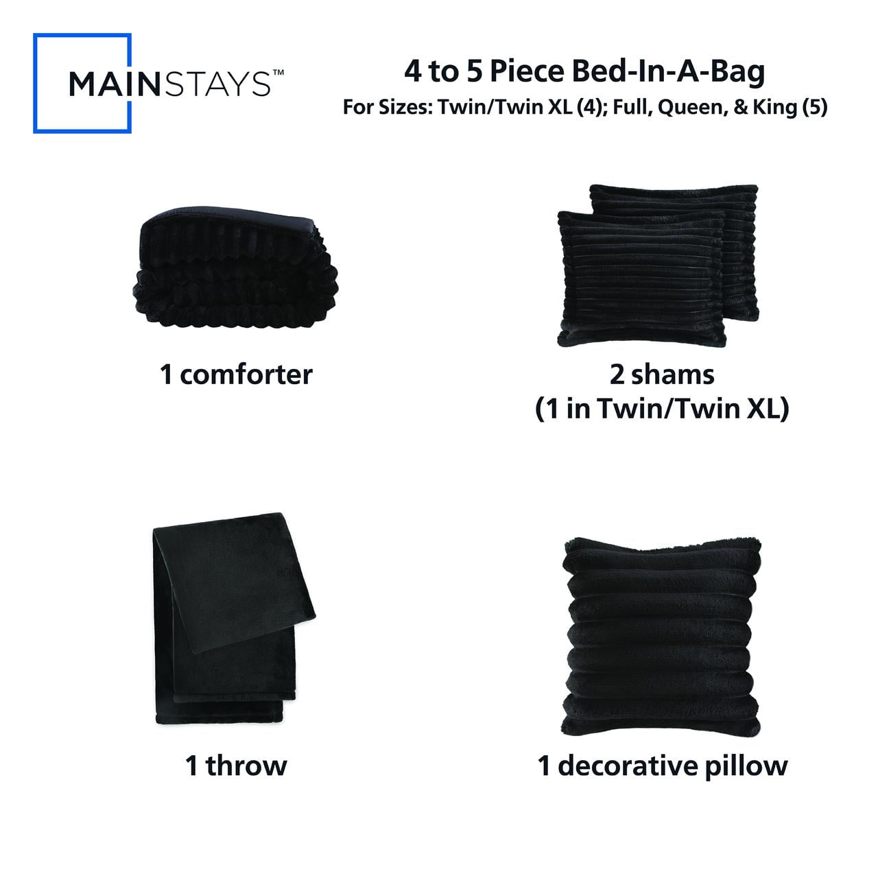 All-Season Full/Queen Comforter Set, All-Season, 5-Piece, Black Cozy Plush - Hypoallergenic Ultra-Fluffy Quilt for Winter Detail