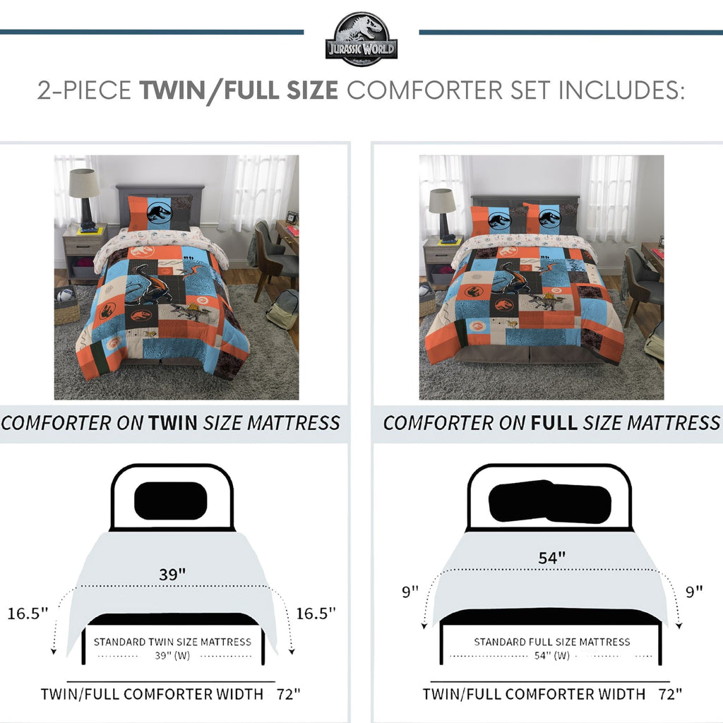 All-Season Kids 2 Piece Blue Orange Reversible Dinosaur Comforter and Pillowcase set, Twin/full - Hypoallergenic Ultra-Fluffy Quilt for Winter Detail
