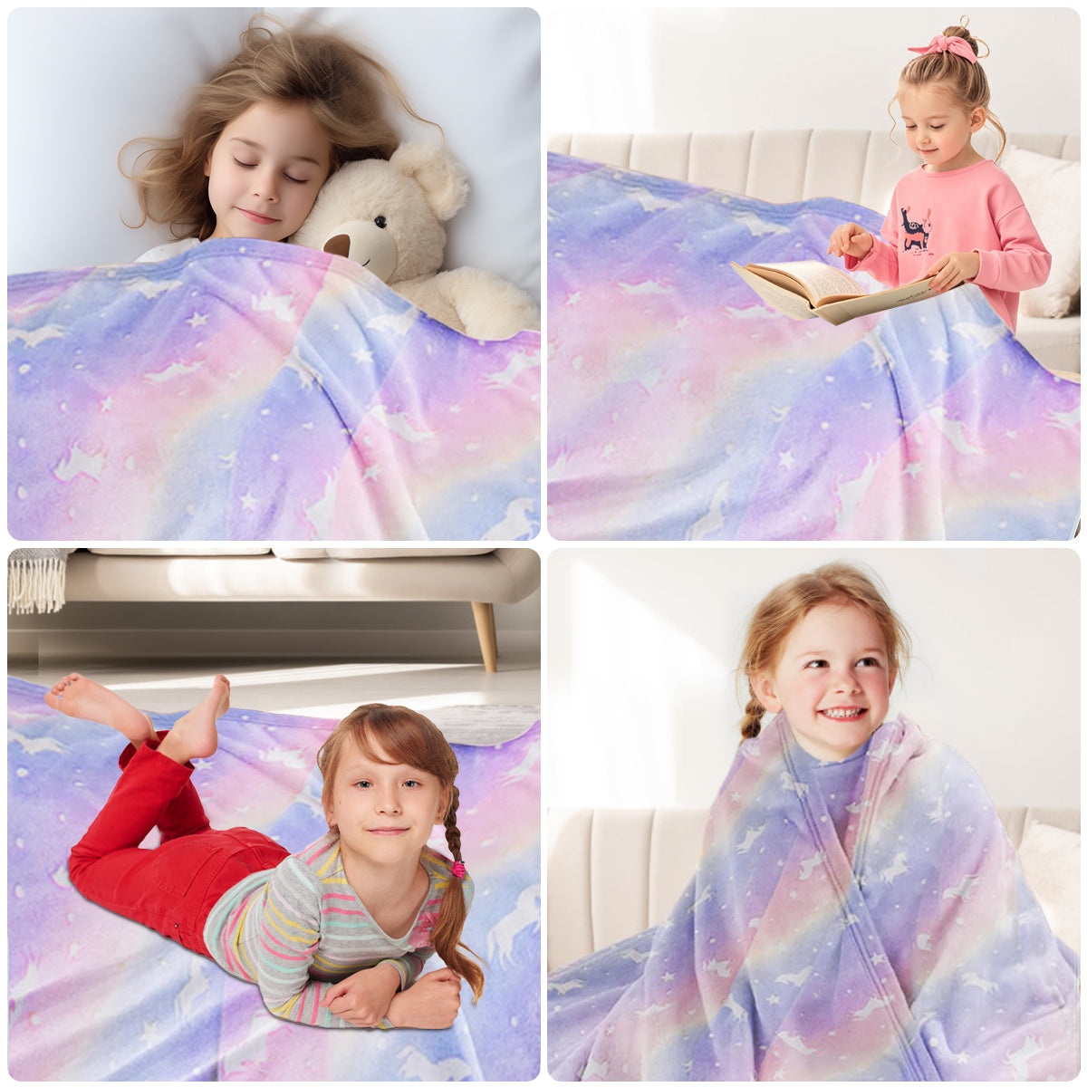 Cozy Fleece Glow in The Dark Pony Blanket for Kids, 50"x60" Soft Cozy Luminous Flannel Blanket, Christmas Birthday Gift for Girls... - Super Soft Reversible Sherpa Flannel Blanket Detail