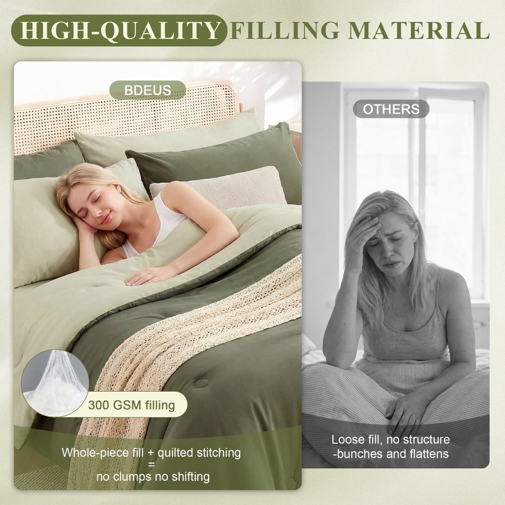 Fluffy Down Alternative 7 Pieces Comforter Set Queen，Bed in A bag，All Seasons Bedding sets with Comforter,Fitted Sheet,Flat Sheet,Pillowcases... - Cloud-Like Soft Lightweight Bed Comforter Detail