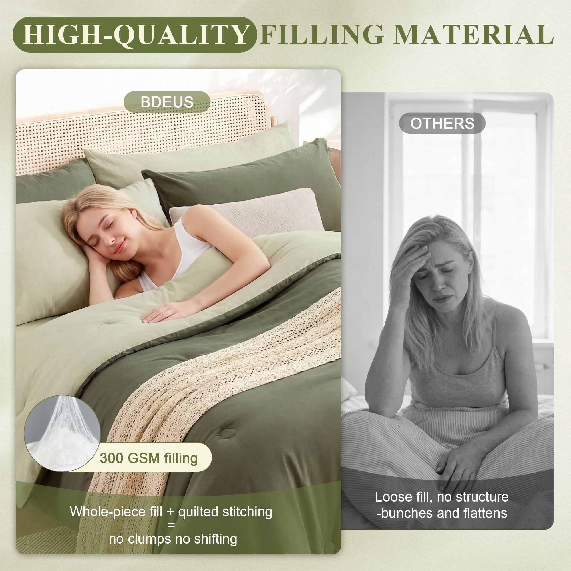 Fluffy Down Alternative 7 Pieces Comforter Set Queen，Bed in A bag，All Seasons Bedding sets with Comforter,Fitted Sheet,Flat Sheet,Pillowcases... - Cloud-Like Soft Lightweight Bed Comforter Detail