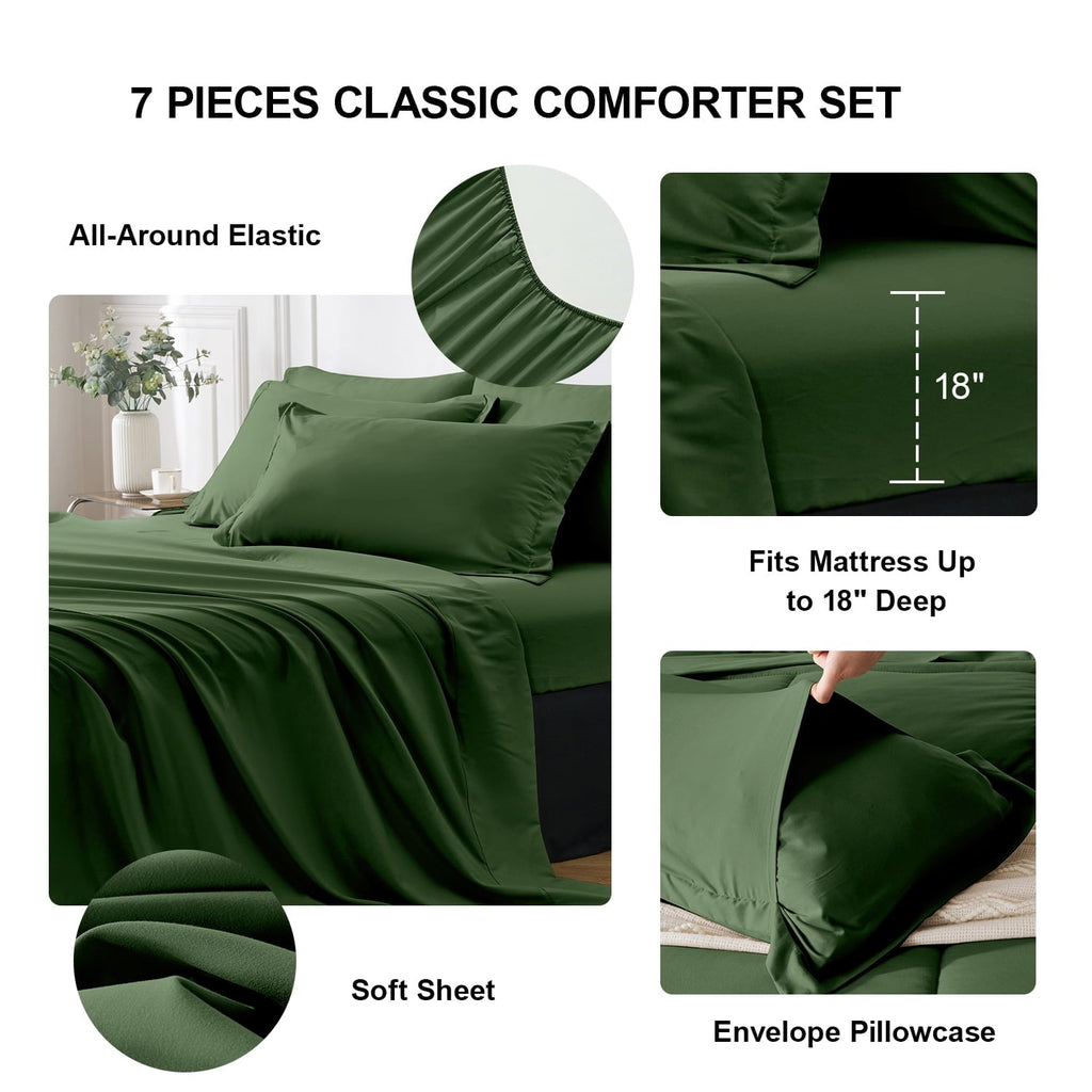 Hypoallergenic Cloud Queen Comforter Set Forest Green Bed in a Bag Queen Size 7 Pieces Soft Bed Set Lightweight Microfiber Green Bedding C... - All-Season Down Alternative Comforter Insert Detail