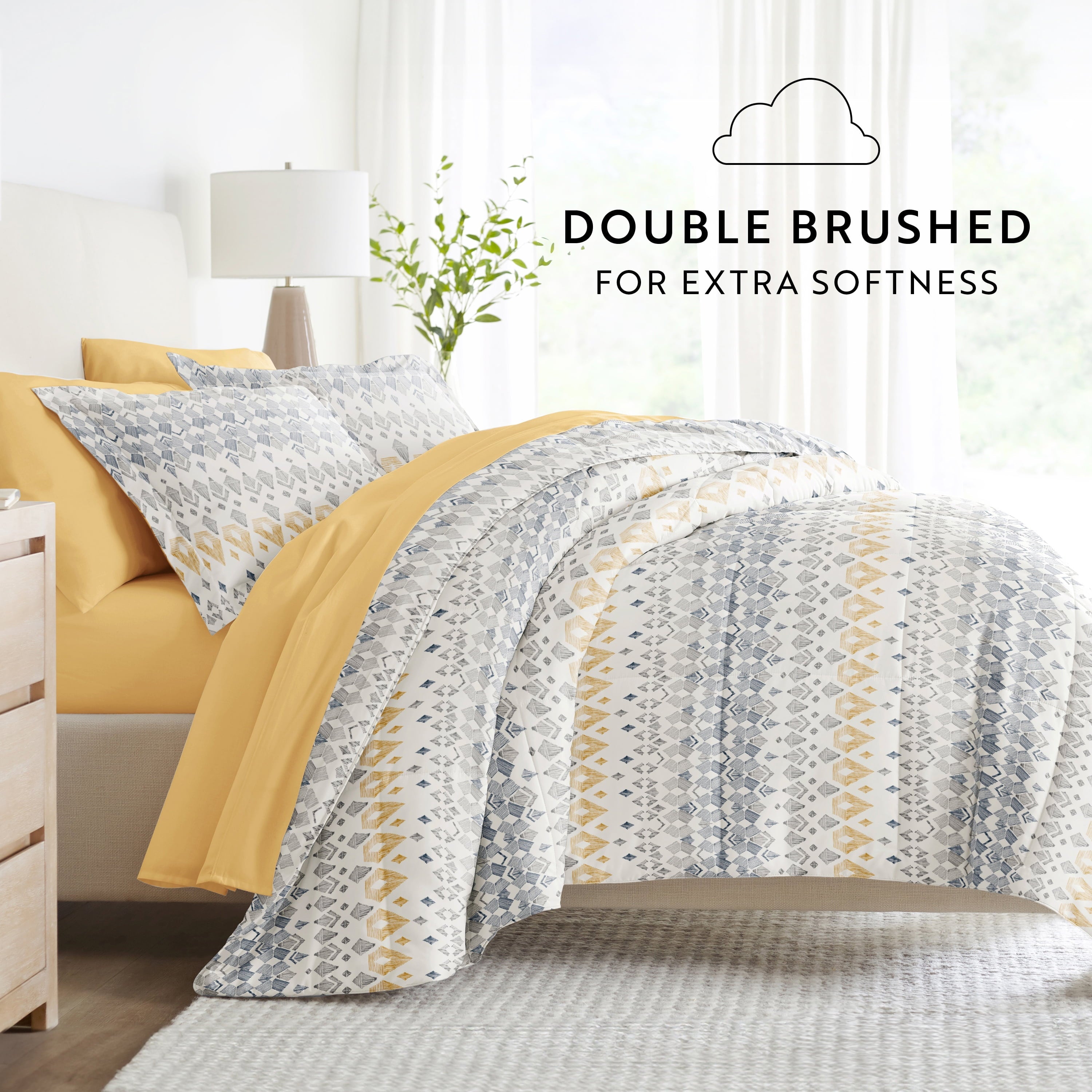 All-Season 7 Piece Bedding Bundle, Microfiber Patterned Comforter and Sheet Set, Queen - Cloud-Like Soft Lightweight Bed Comforter Detail