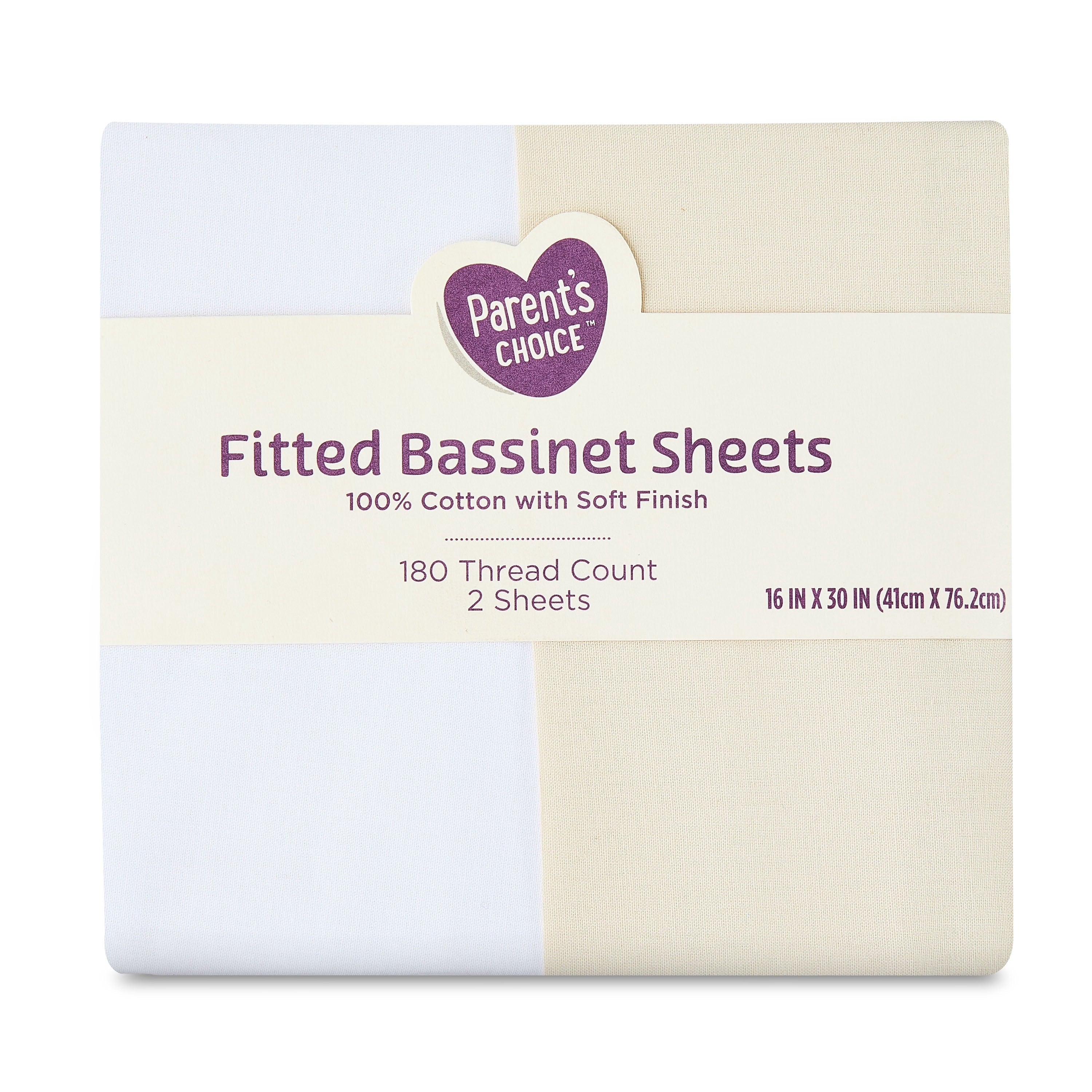 Cooling Sateen 180 Thread Count White and Birch Cotton Fitted Bassinet Sheets, 2 Pack - Premium Ultra-Soft Pillowcase Pair for Sleeping Detail