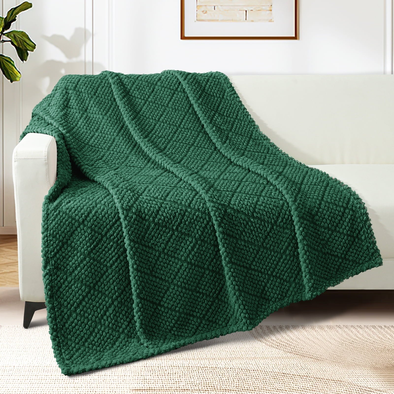 Cozy Fleece Fuzzy Fleece Throw Blanket for Couch, Bed, Soft Fluffy Jacquard Waffle Blankets for All Season, Lightweight and Warm,... - Luxury Knitted Decorative Throw Blanket with Fringes Detail