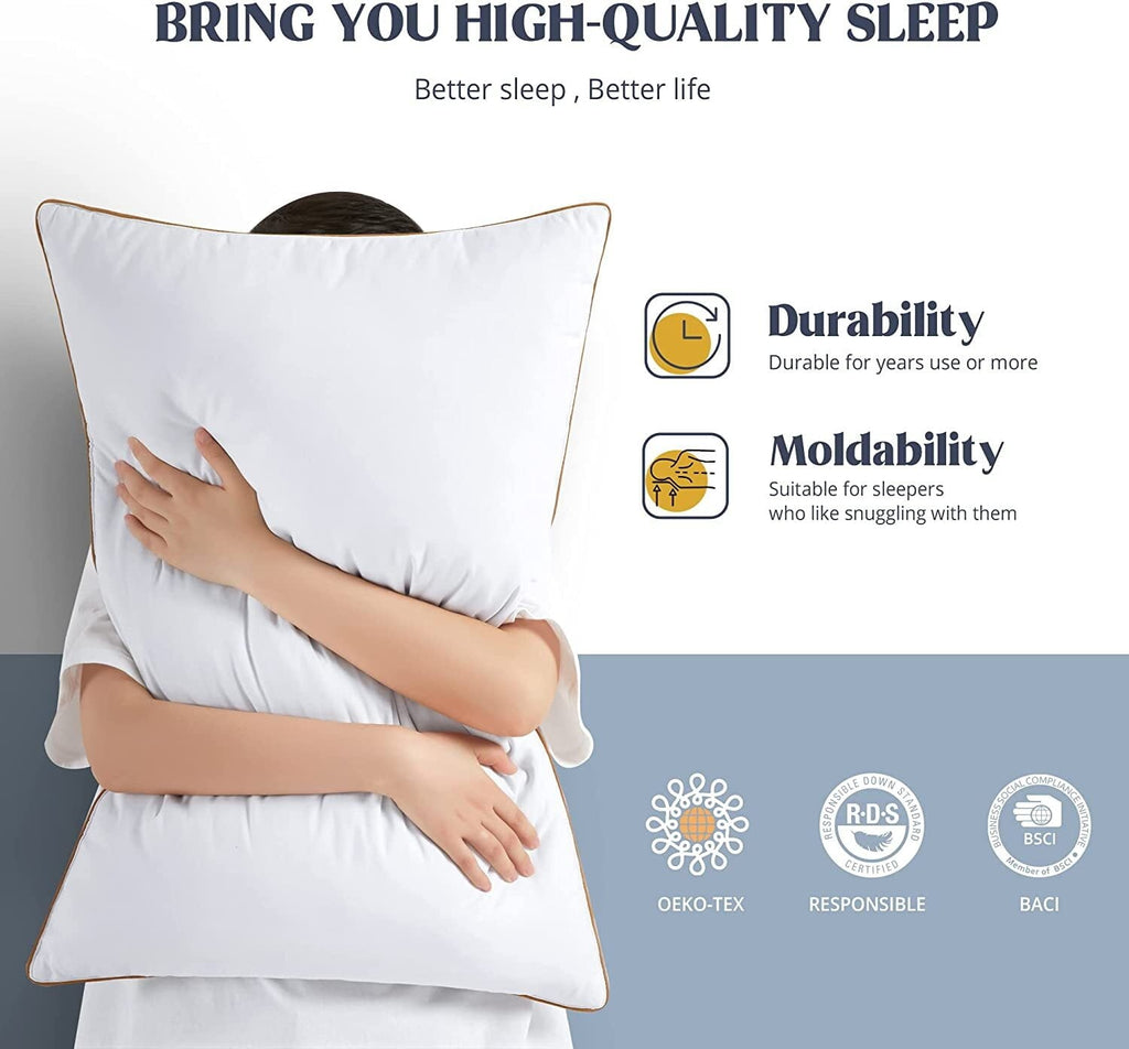 Hotel Collection Down Feather Pillows for Bed 20 x 30 Inches Queen Size Set of 2, Medium Firm Luxury Cooling Hotel Collection Feather ... - Orthopedic Shredded Foam Bed Pillow Set Detail