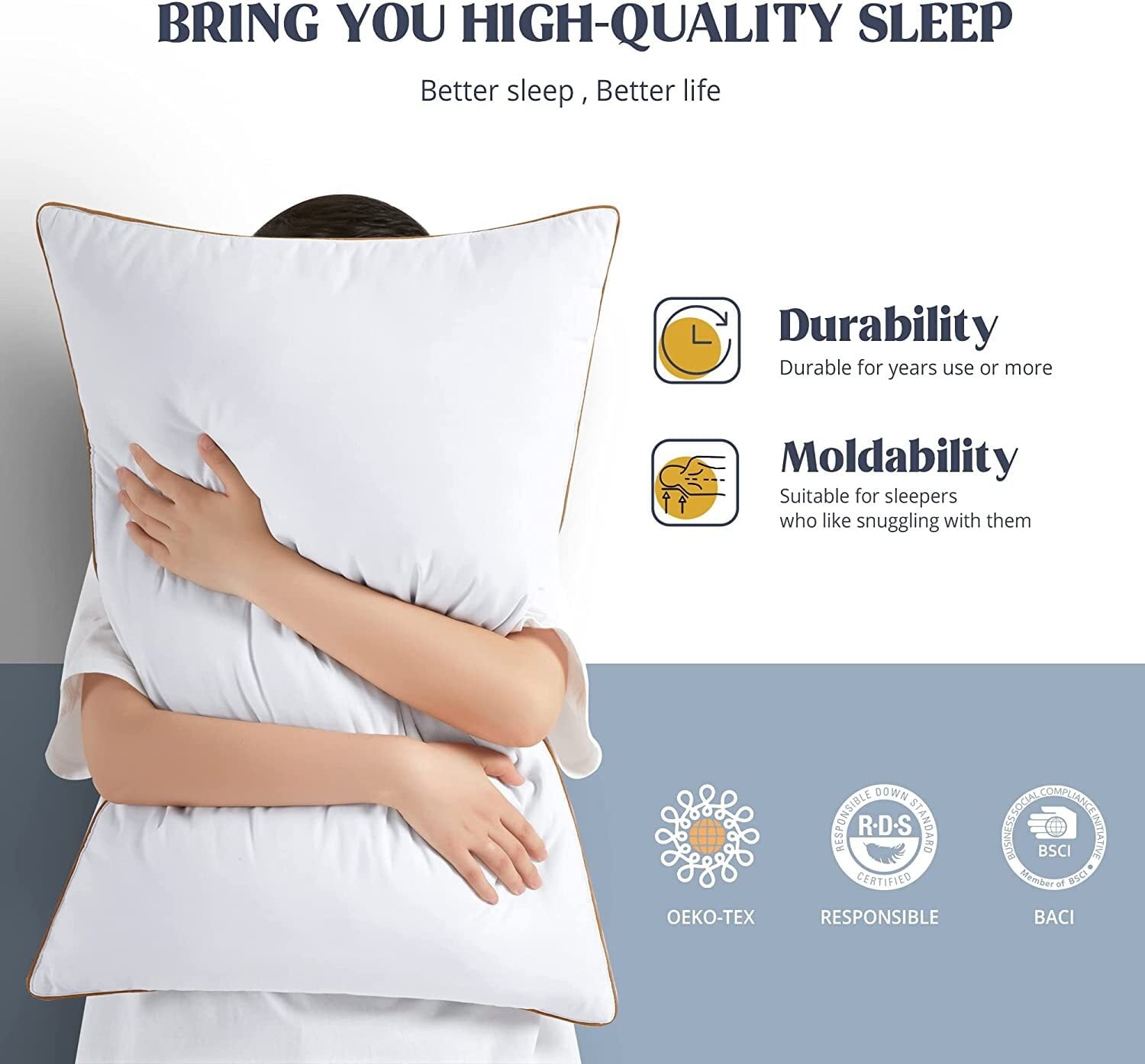 Hotel Collection Down Feather Pillows for Bed 20 x 30 Inches Queen Size Set of 2, Medium Firm Luxury Cooling Hotel Collection Feather ... - Orthopedic Shredded Foam Bed Pillow Set Detail
