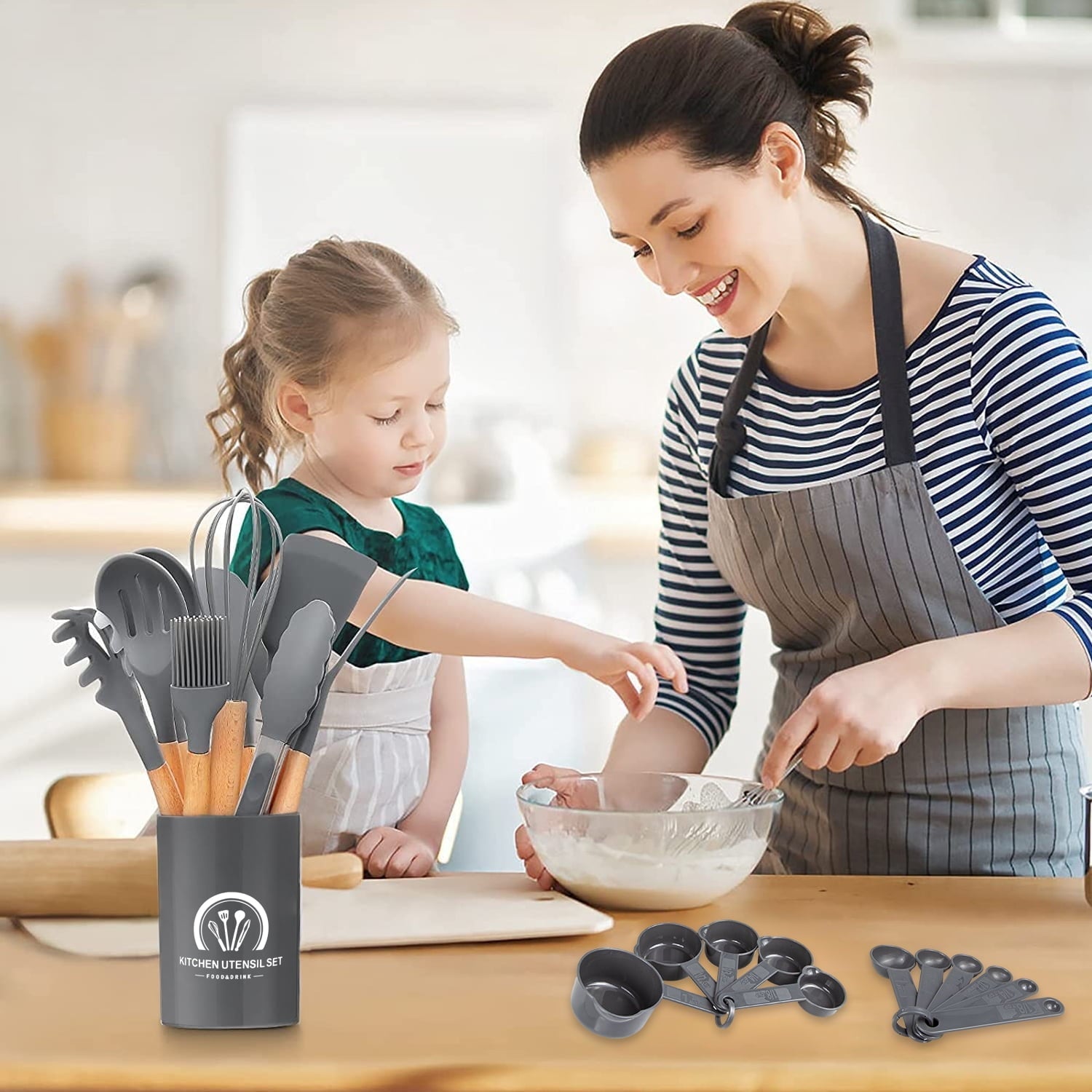 Heavy Duty Silicone Cooking Utensils Set, 446°F Heat Resistant Wooden Handle Cooking Kitchen Utensils Spatula Set with Holder fo... - Professional Kitchen Tool for Culinary Enthusiasts Detail