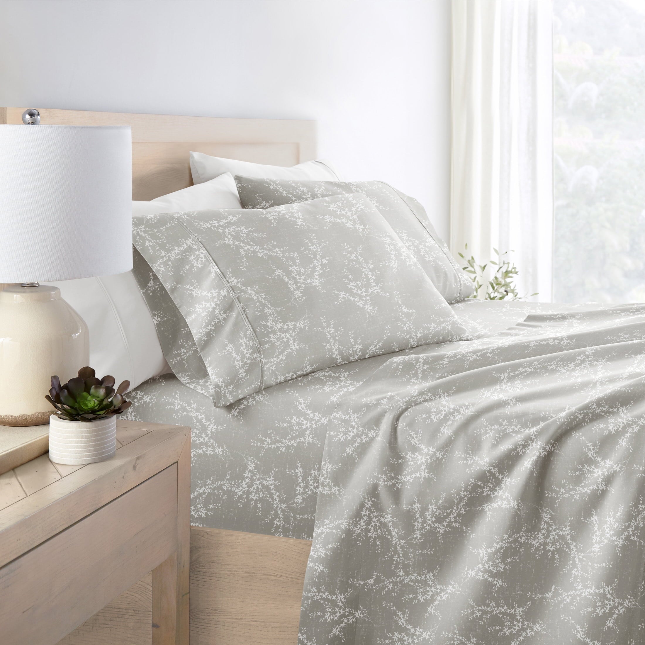 Breathable Luxury 3 Piece Pattern Microfiber Bed Sheets Set, Distressed Willow Light Gray, Twin - Cooling Hotel Quality Bedding Sheets and Pillowcases Detail