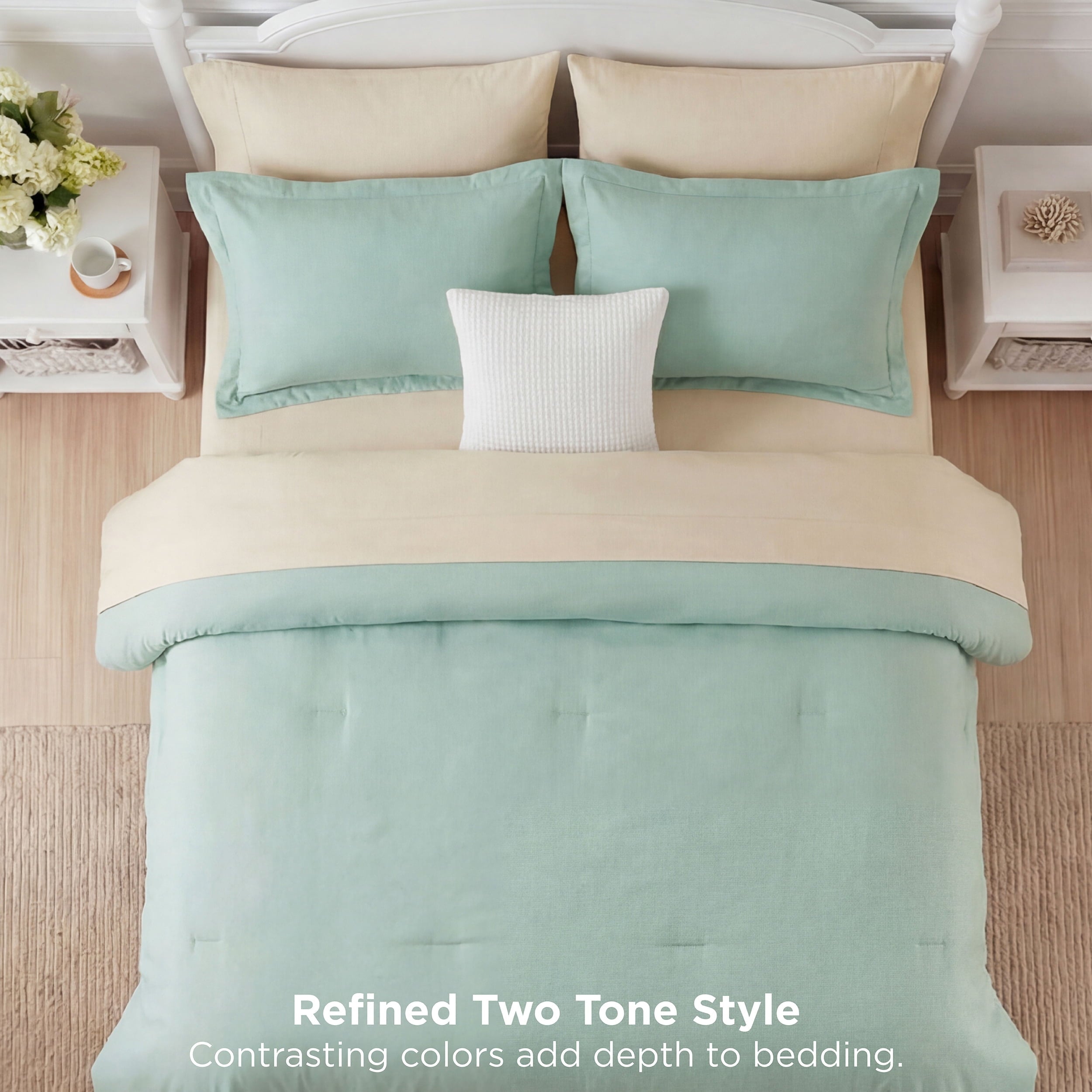 Fluffy Down Alternative Queen Comforter Set Sage Green, 7 Pieces Lightweight Queen Bedding Sets, Contrasting Design - Luxurious Quilted Duvet Cover Set Detail