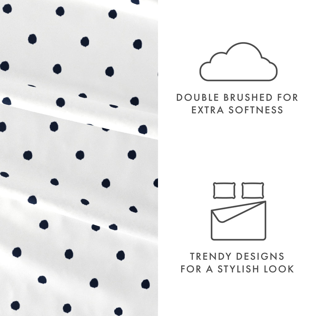 Premium Egyptian Cotton 4 Piece Pattern Microfiber Bed Sheets Set, Navy Dots, California King - Cooling Hotel Quality Bedding Sheets and Pillowcases Detail