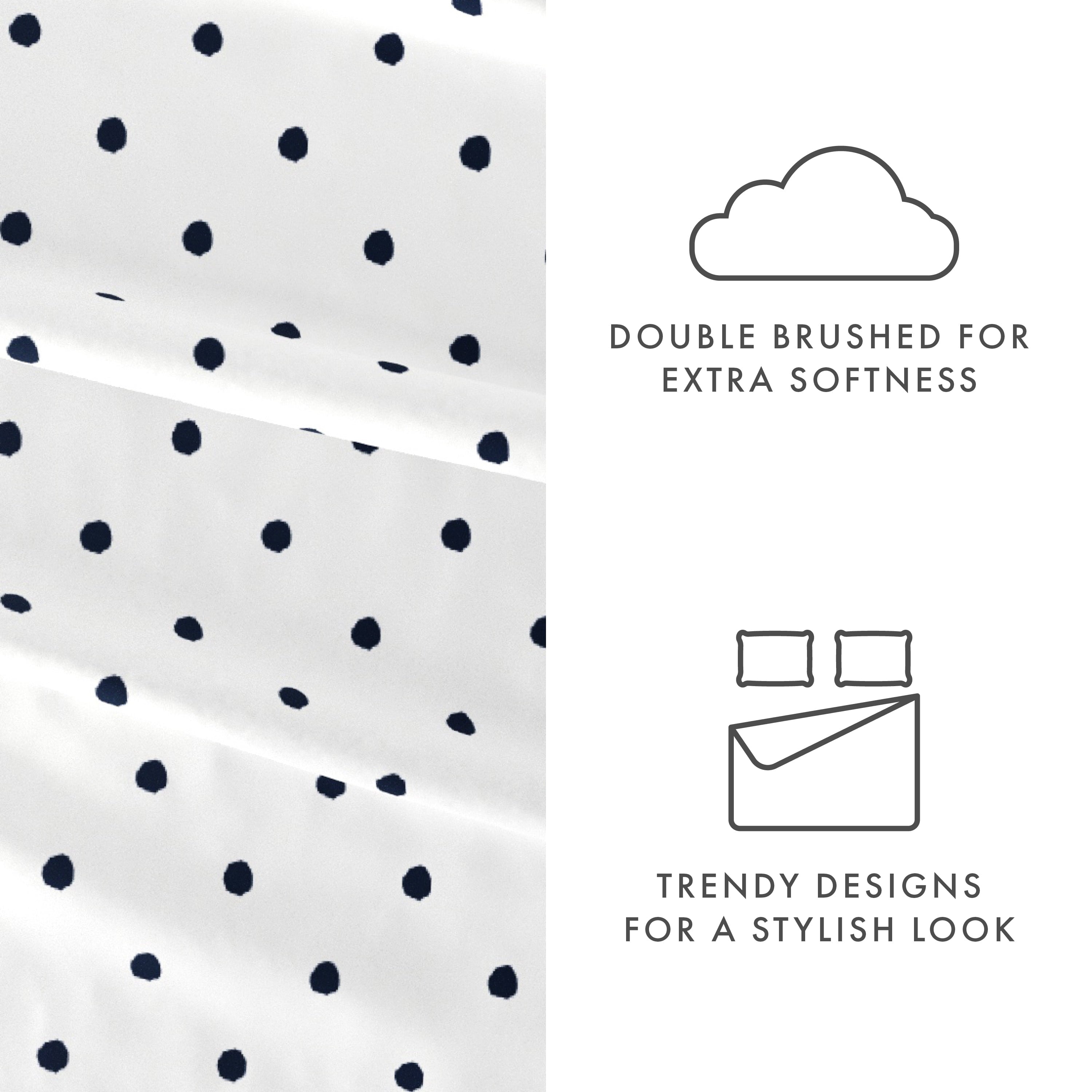 Premium Egyptian Cotton 4 Piece Pattern Microfiber Bed Sheets Set, Navy Dots, California King - Cooling Hotel Quality Bedding Sheets and Pillowcases Detail
