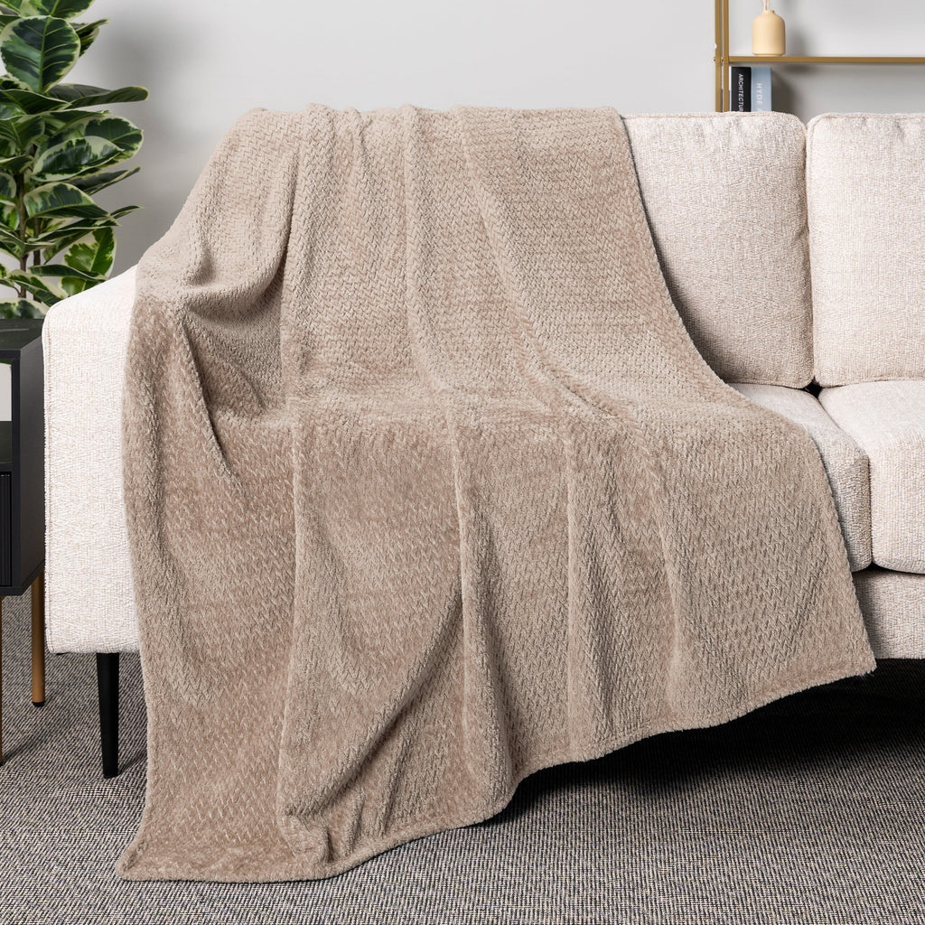 Lightweight Warm Soft Fleece Taupe Tan Throw Blanket for Couch, Lightweight Plush Warm Blankets for Bed, Fuzzy Cozy Flannel Blanket Th... - Luxury Knitted Decorative Throw Blanket with Fringes Detail