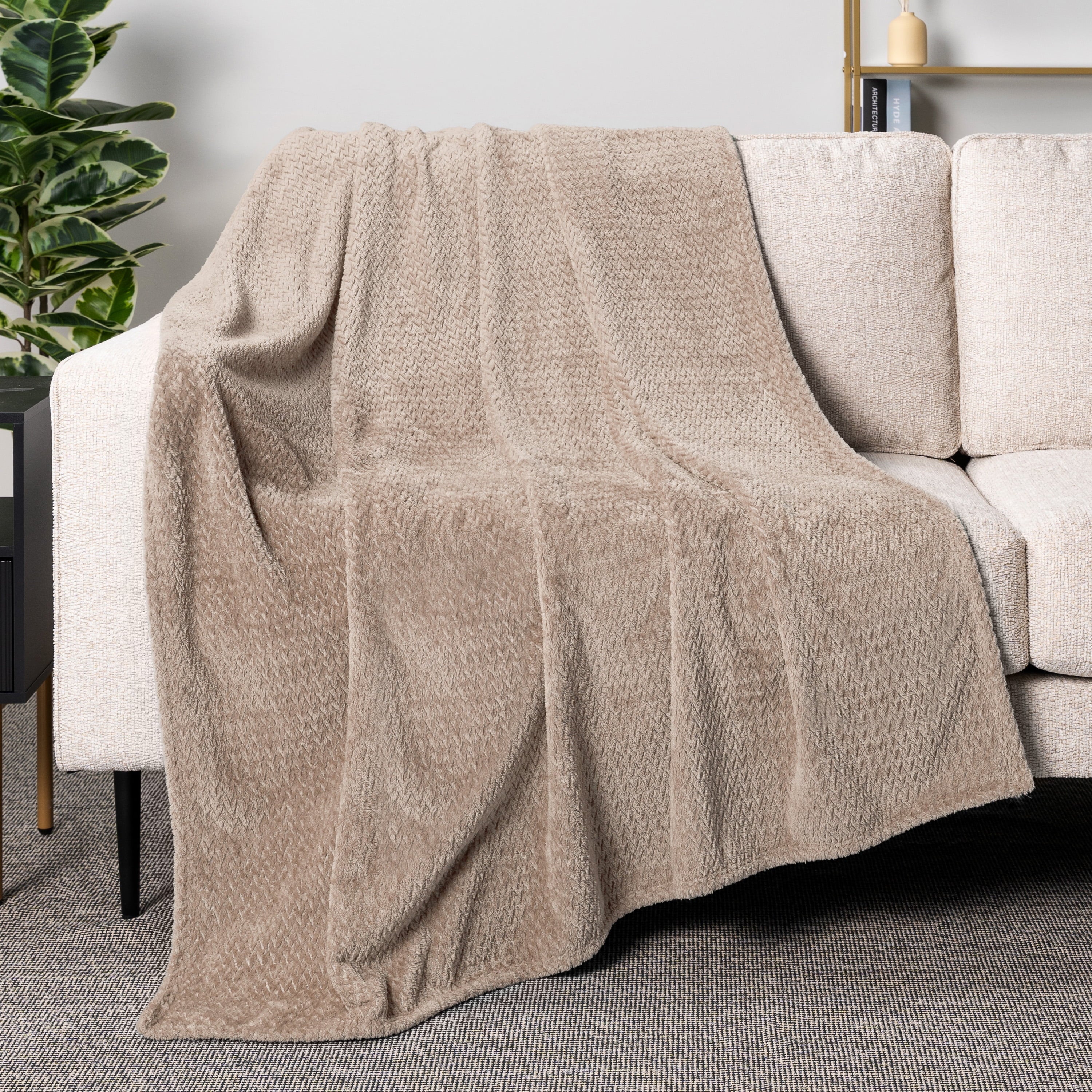 Lightweight Warm Soft Fleece Taupe Tan Throw Blanket for Couch, Lightweight Plush Warm Blankets for Bed, Fuzzy Cozy Flannel Blanket Th... - Luxury Knitted Decorative Throw Blanket with Fringes Detail