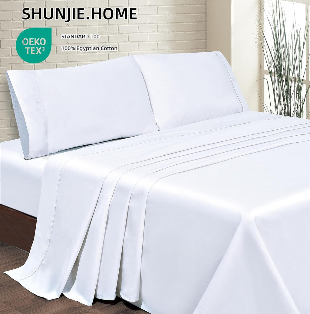 Premium Egyptian Cotton Bed Sheets Set 4 Pieces, 600 TC 100% Egyptian Cotton Bed Sheets, Breathable, Soft & Silky Sateen Weave Fits Mattress ... - Cooling Hotel Quality Bedding Sheets and Pillowcases Detail