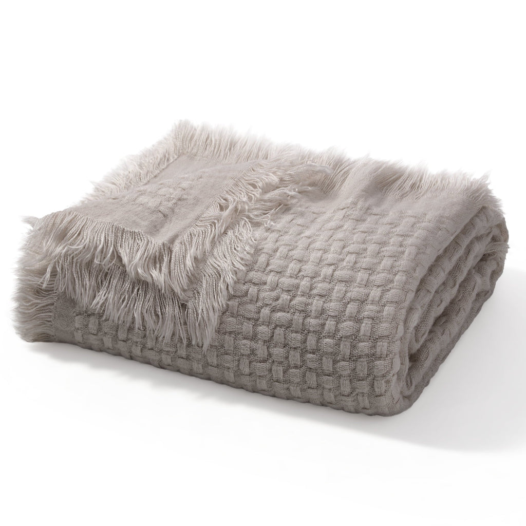 Reversible Sherpa Knitted Throw Blanket with Fringes for Couch, Soft and Warm Textured Throw for All Season, Lightweight Breathable Roo... - Lightweight Plush Warm Blanket for All Seasons Detail