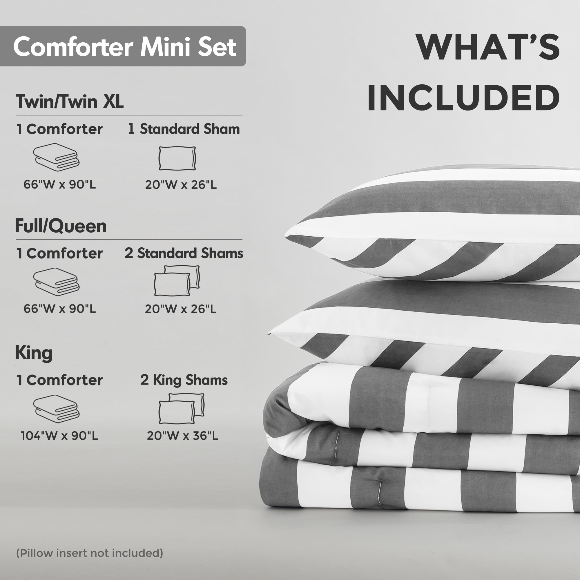 Heavyweight Warmth Full/Queen Size Comforter Sets, 3-Piece Bedding Set Full/Queen, Reversible Striped Comforter Bed Set, Charcoal - Cloud-Like Soft Lightweight Bed Comforter Detail