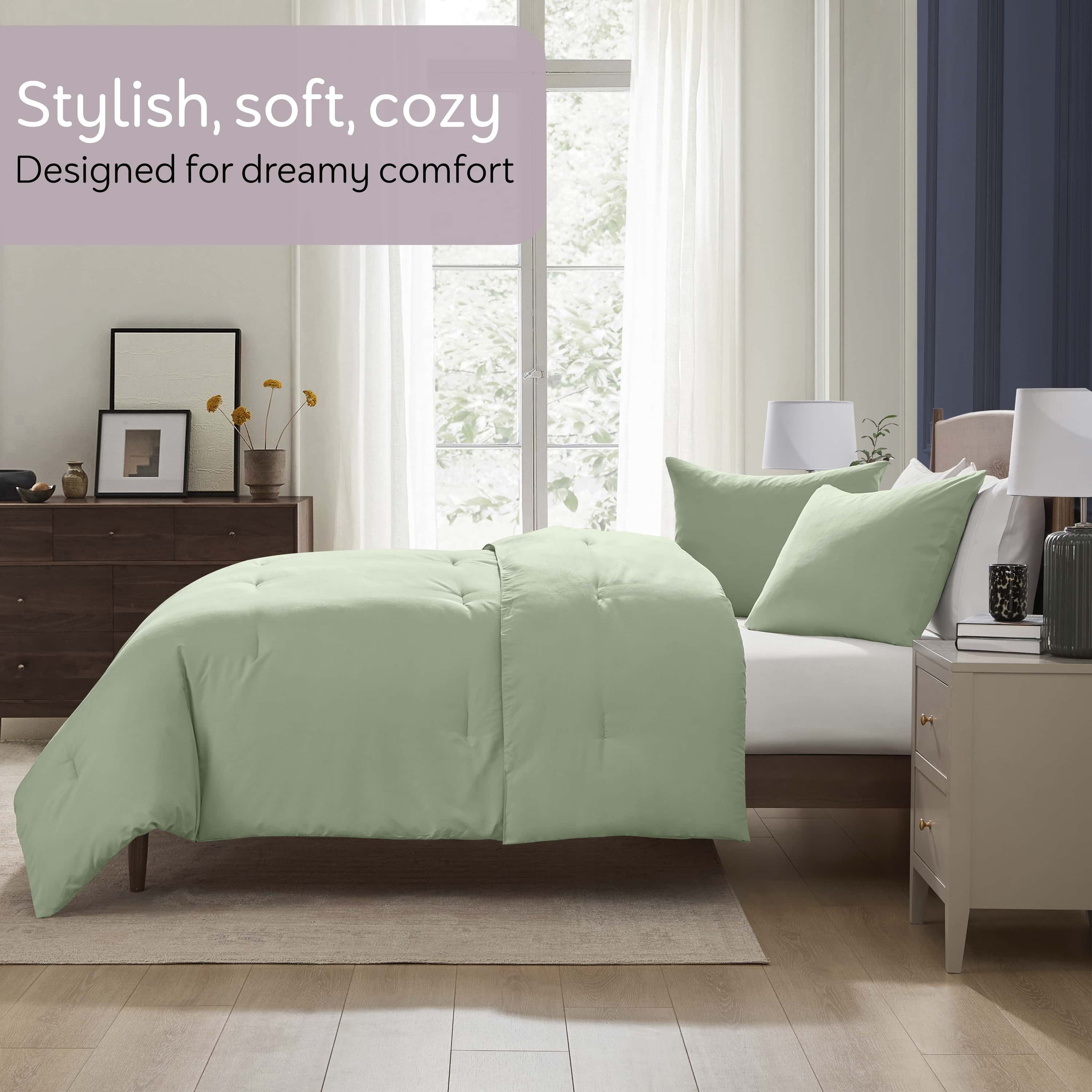 Luxurious Quilted Comforter Sets, All Season Lightweight Solid Queen Comforter Set, 3-Pc Bedding Sets, Sage Green - Hypoallergenic Ultra-Fluffy Quilt for Winter Detail