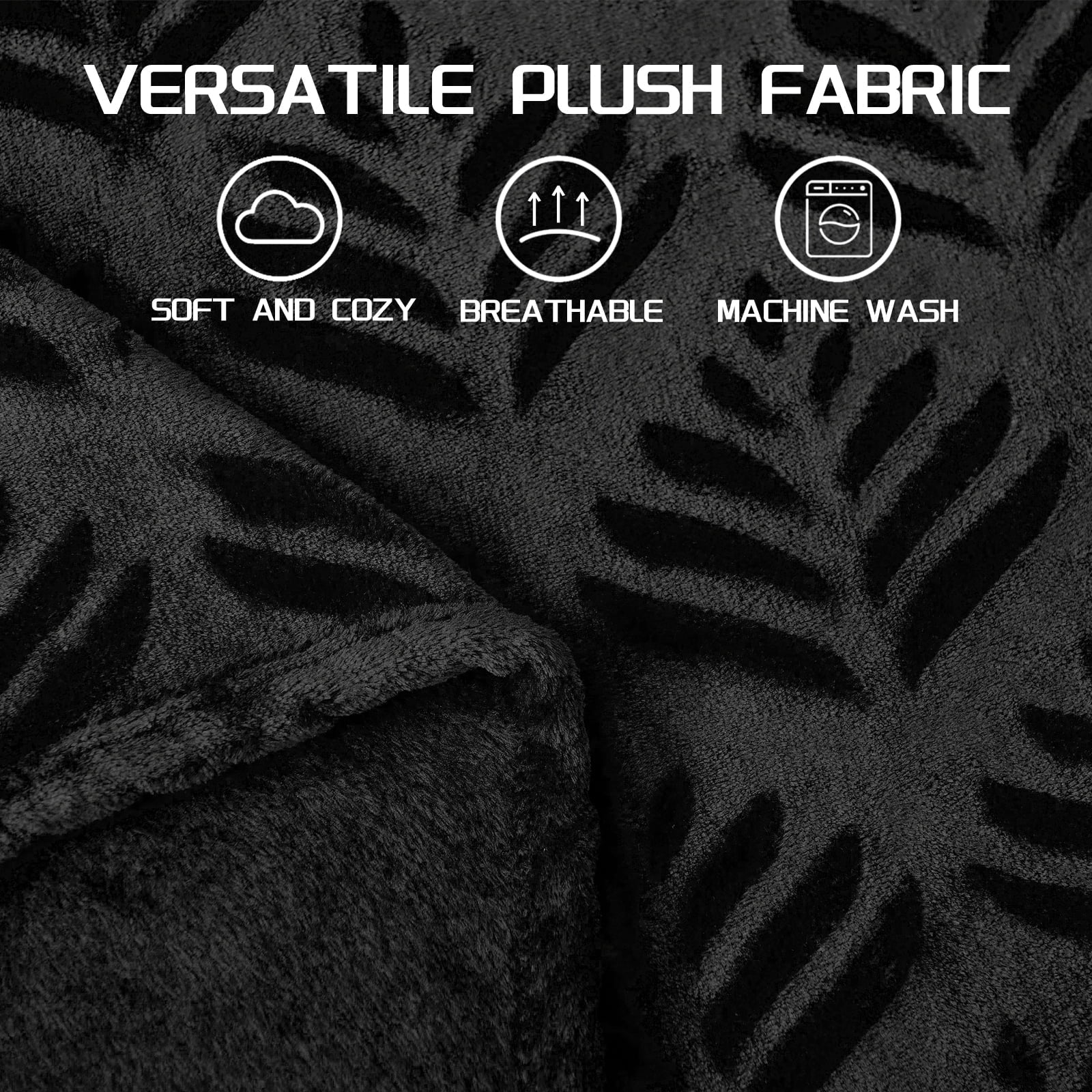 Decorative Knitted Fleece Throw Blanket for Couch, Leaves Pattern Super Soft and Cozy Blankets, Plush Fuzzy Lightweight, Black, 50"x60" - Cozy Fleece Throw Blanket for Couch & Bed Detail