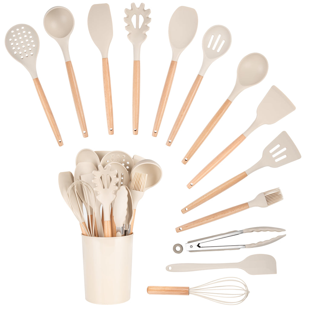 Premium Silicone 14pcs Cooking Utensil Set with Caddy - Premium Stainless Steel Cooking Utensil for Non-Stick Pots Detail