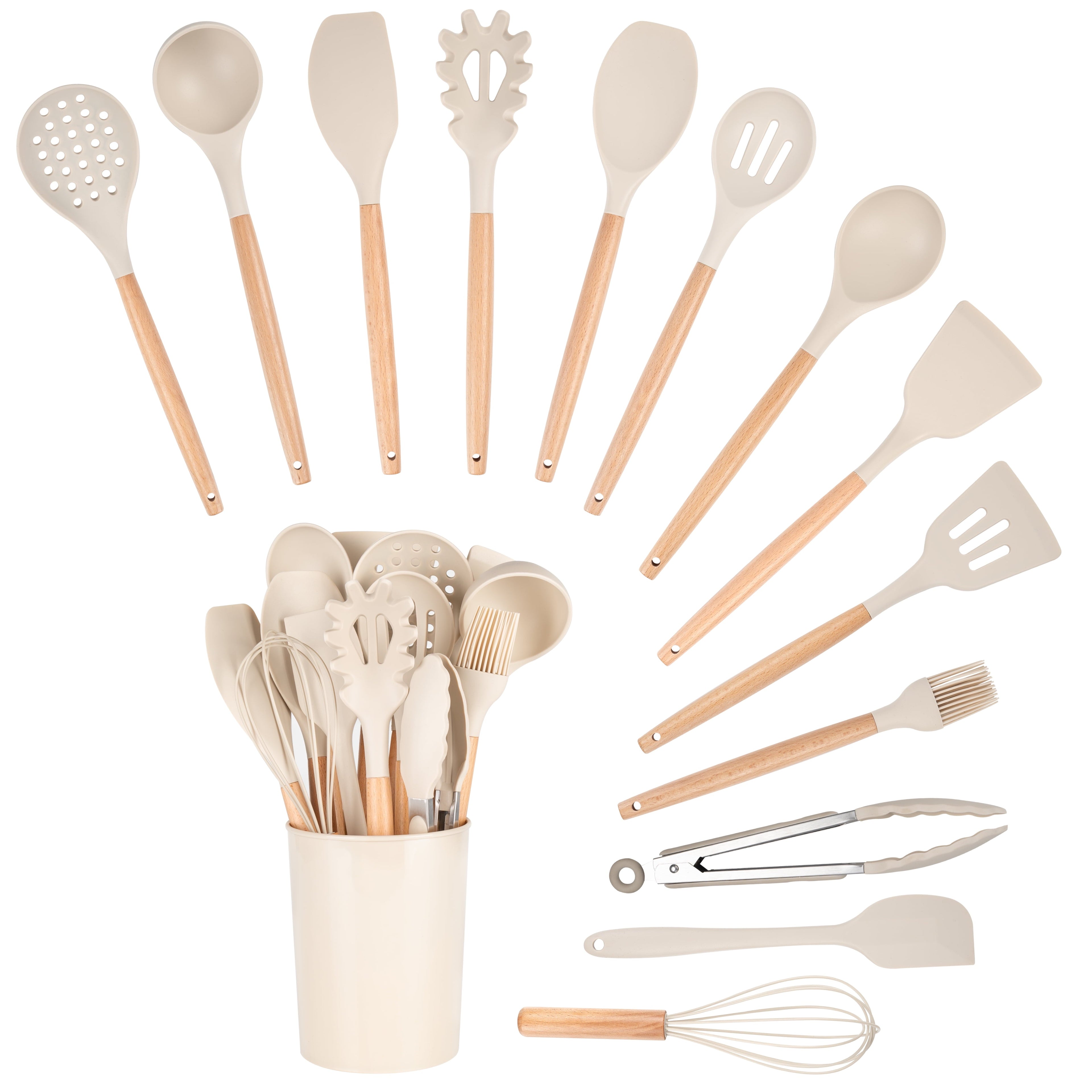 Premium Silicone 14pcs Cooking Utensil Set with Caddy - Premium Stainless Steel Cooking Utensil for Non-Stick Pots Detail