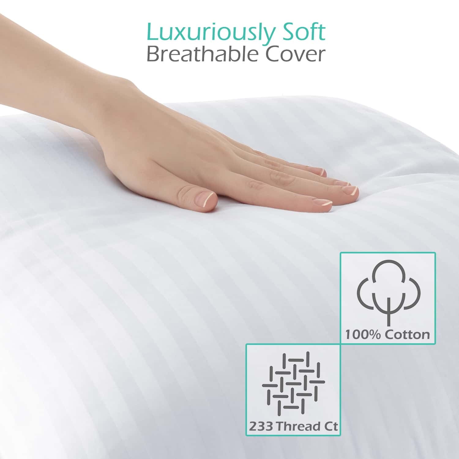 Decorative Plump Down Alternative Pillow, Stanard/Queen Pillows for Bed, Soft Supportive Hotel Quality Pillows - Orthopedic Shredded Foam Bed Pillow Set Detail