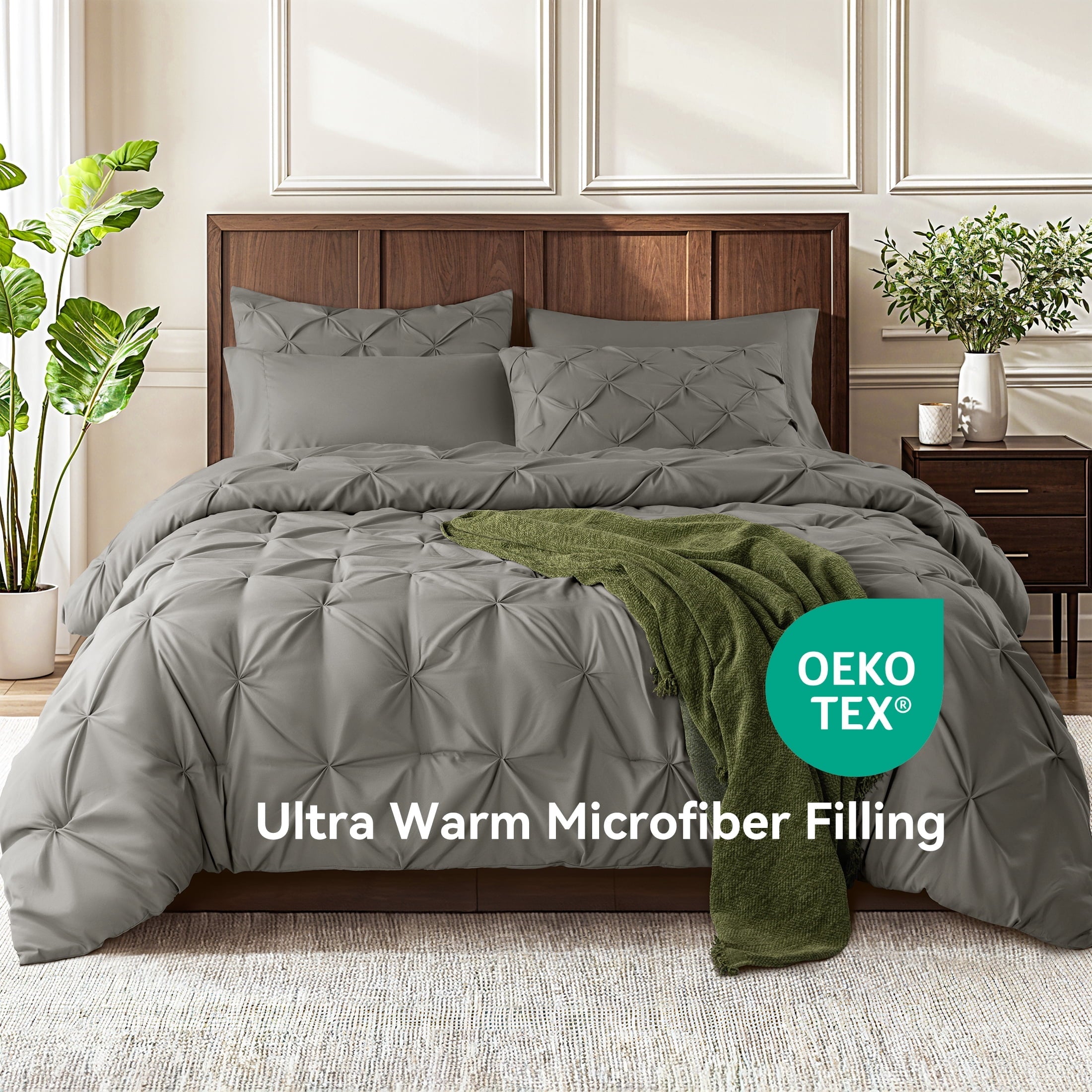 All-Season Queen Comforter Set, 7 Pieces Bedding Sets for All Season, Bed in a Bag with Pleated Comforter - Flat Sheet & Fitted ... - Hypoallergenic Ultra-Fluffy Quilt for Winter Detail