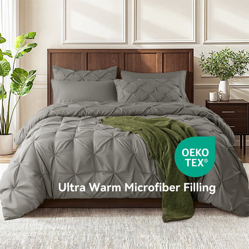 All-Season Queen Comforter Set, 7 Pieces Bedding Sets for All Season, Bed in a Bag with Pleated Comforter - Flat Sheet & Fitted ... - Hypoallergenic Ultra-Fluffy Quilt for Winter Detail