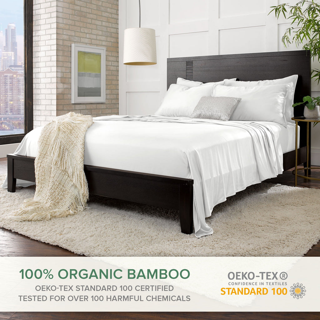 Wrinkle-Resistant Sheets King Size Bed Sheet 4 Piece Set, Genuine 100% Organic Bamboo Viscose, Luxuriously Soft & Cooling, Double Stitc... - Luxury Bed Sheet Set with Deep Pockets Detail