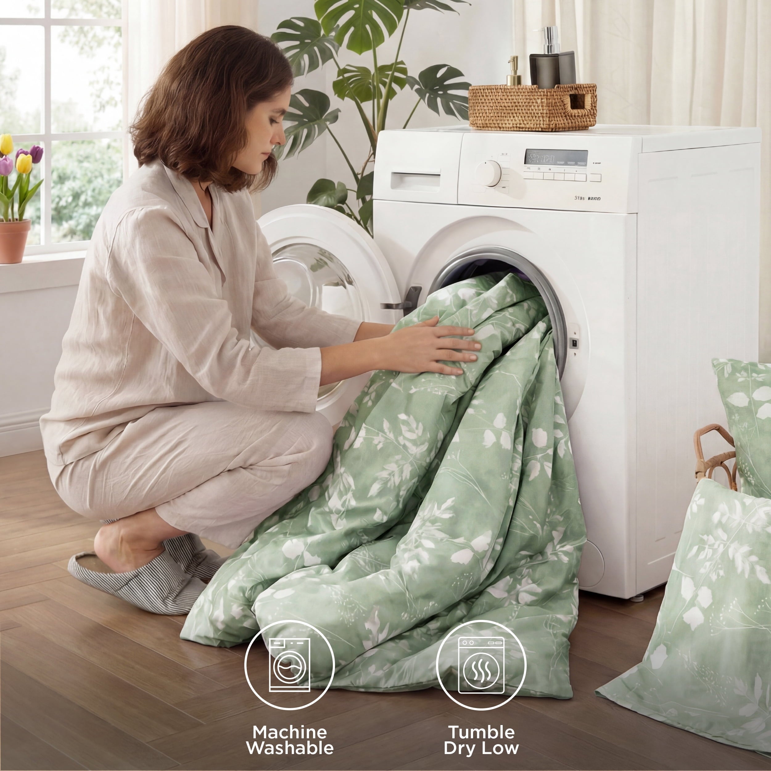 Fluffy Down Alternative Queen Comforter Set Sage Green, Bed in a Bag Queen Size Bedding, 7-Pieces Botanical Flowers Spring Comforter, Sheets,... - Hypoallergenic Ultra-Fluffy Quilt for Winter Detail